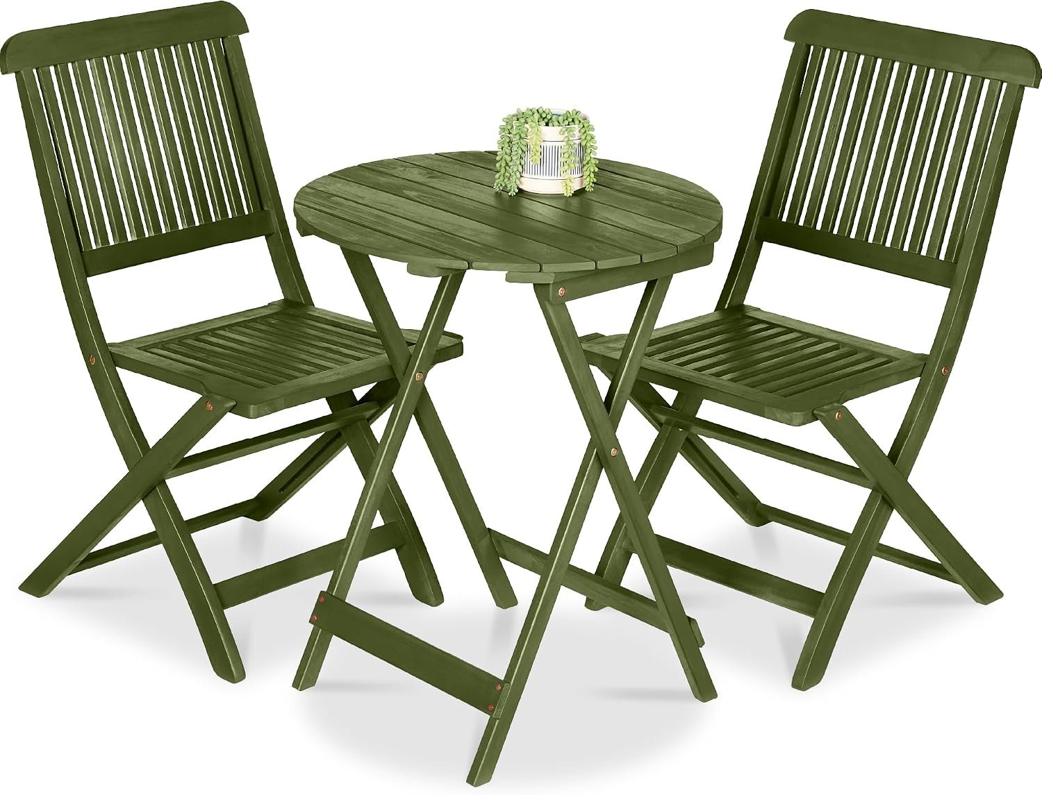 Best Choice Products 3-Piece Acacia Wood Bistro Set, Folding Patio Furniture for Backyard, Balcony, Deck w/ 2 Chairs, Round Coffee Table, Teak Finish – Olive