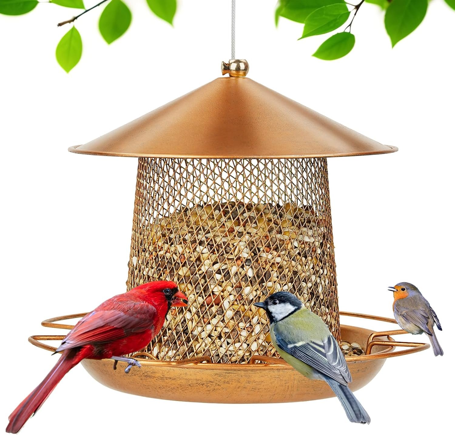 LBTING Bird Feeder, Wild Bird Feeders, Metal Lantern-Shaped | Hanging Outdoor Garden Yard Outside, Bright Gold
