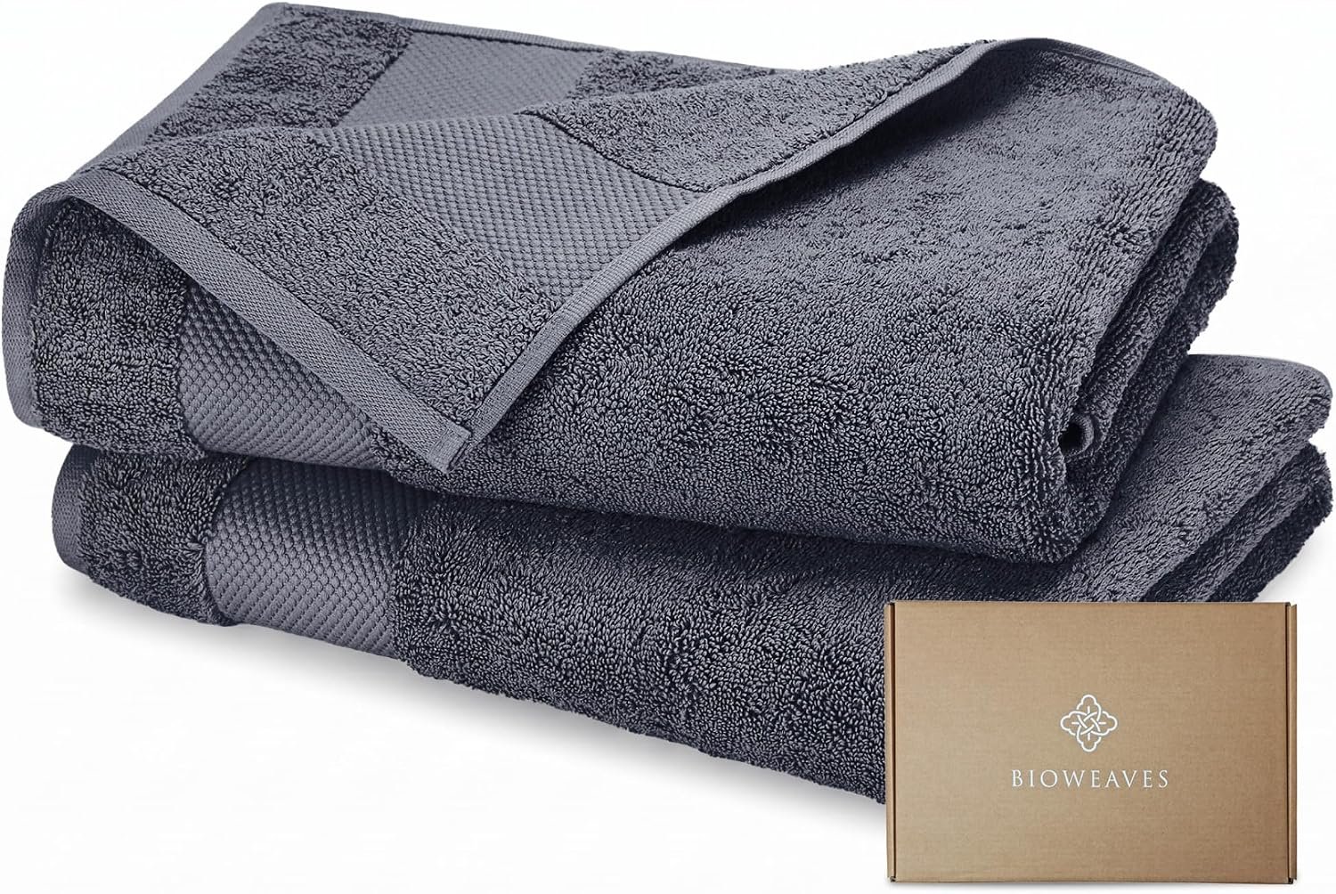 100% Organic Cotton 700 GSM Plush Bath Towels 30″ x 58″ GOTS Certified – Charcoal, Pack of 2