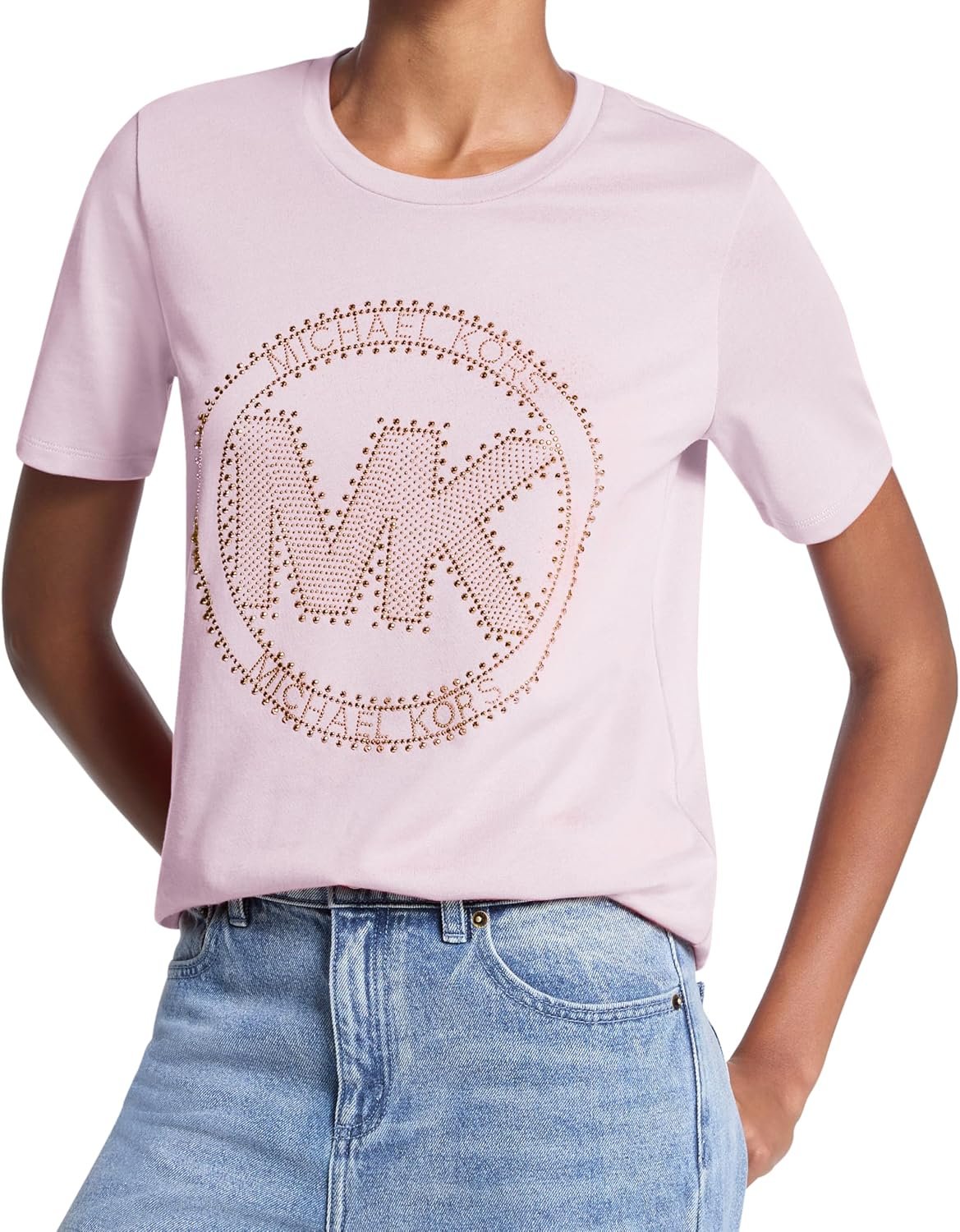 Michael Kors Women’s Rhinestud MK Logo T-Shirt