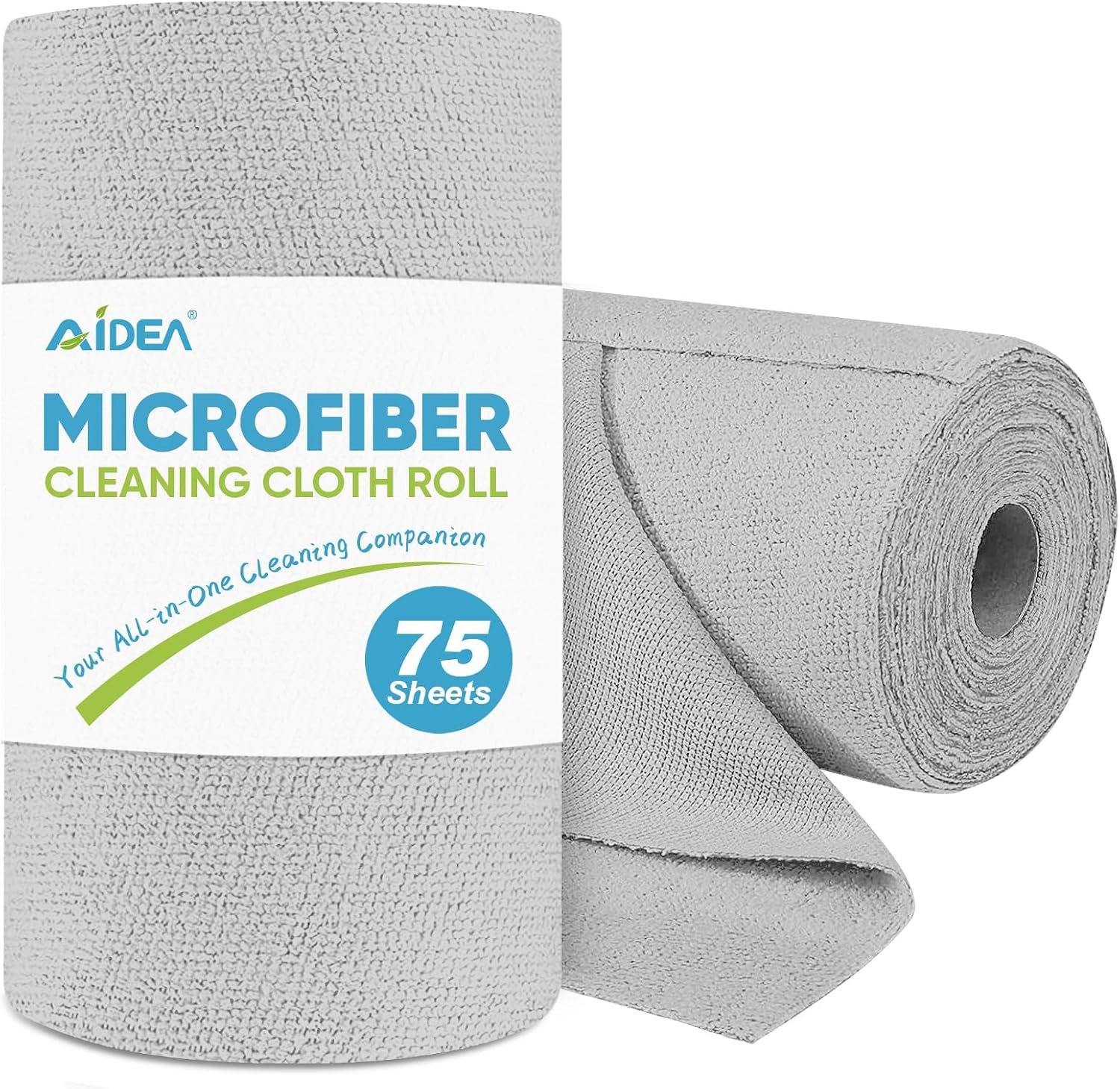 AIDEA Microfiber Cleaning Cloth Roll-75PK, Reusable Paper Towels 11.5×11.5″ | Tear Away Cloth, Microfiber Towels for Cars, Cleaning Rags, Lint Free Wash Cloths for House, Kitchen,Cleaning Supplies, Grey