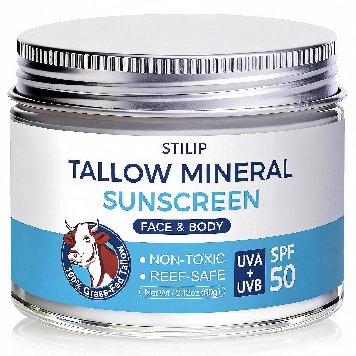 Stilip Organic Beef Tallow Sunscreen-SPF 50 with Zinc Oxide,Non-Toxic 2-in-1 Moisturizer & Mineral Sunblock | Reef Safe, Chemical-Free,Lightweight, Clean Formula for Sensitive Skin Natural Sunscreen.