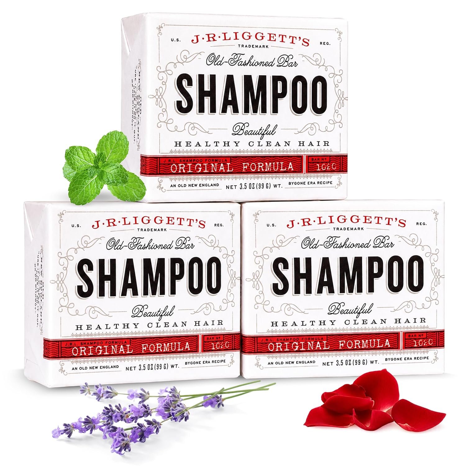 J.R.LIGGETT’S Shampoo Bar Original Formula, All-Natural Solid Hair Cleanser, Plant-Based Dry Bar Shampoo with Antioxidants for Sensitive Scalp and Color-Treated Hair, Sulfate-Free, 3.5 oz (3-Pack)