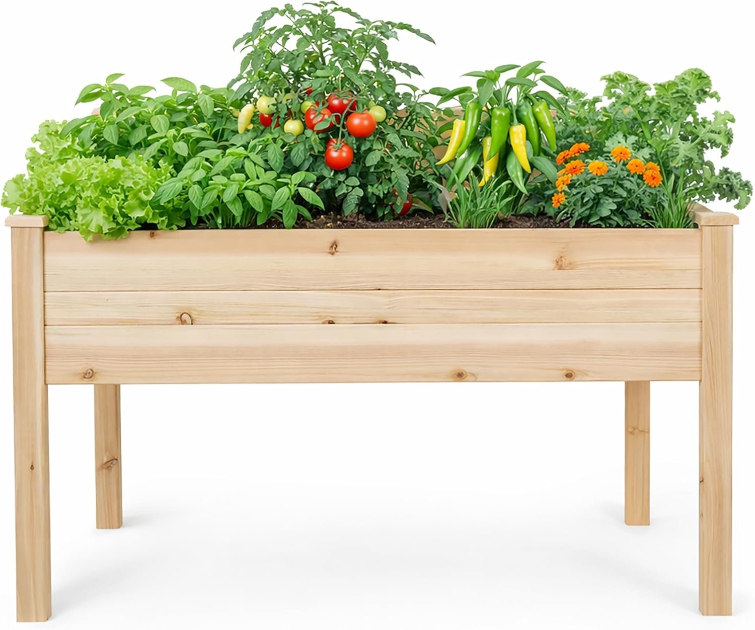 Backyard Expressions 48″x34″ Raised Garden Bed – Elevated Wood Planter Box for Healthy Plant Growth, 440 lb Capacity – Natural Color