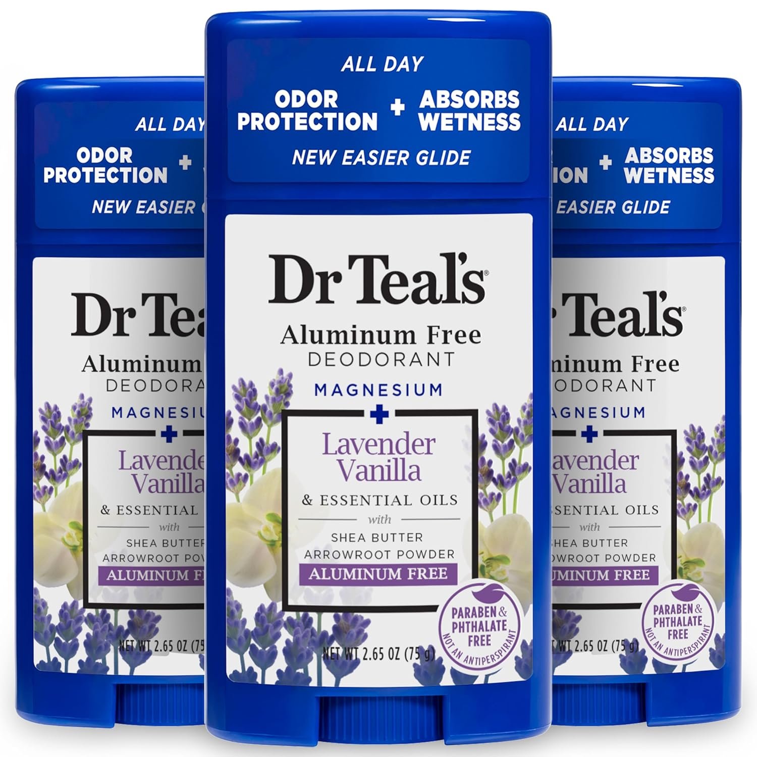 Dr Teal’s Aluminum Free Deodorant, Lavender Vanilla with Essential Oils, 2.65 oz (Pack of 3)