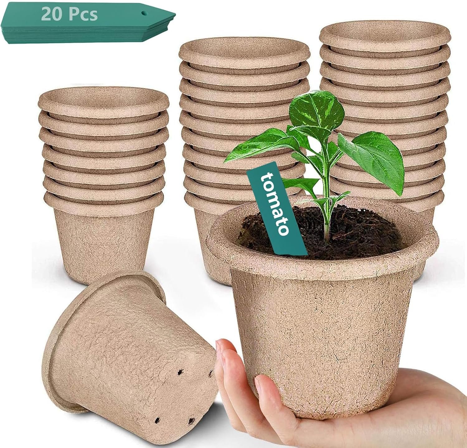30 Pcs Peat Pots for Seedlings, 4.33 inch Seed Nursery Pot with Drainage Holes, Seedling Pots Include 20 Labels