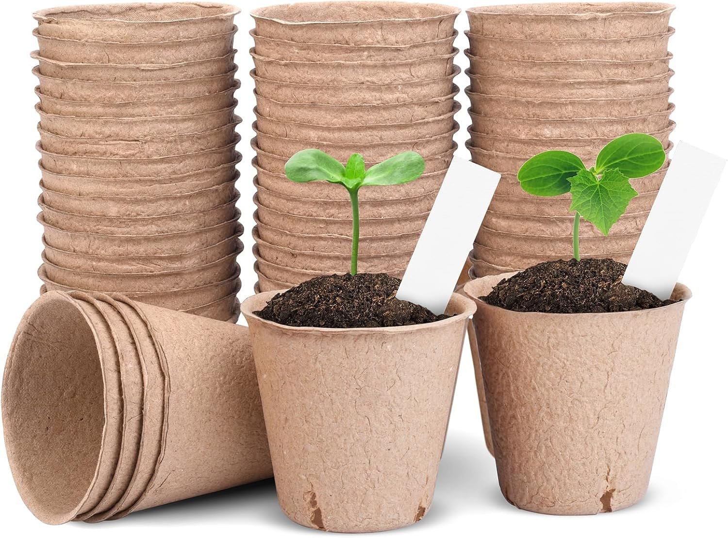 40 Pack Peat Seedling Pots for Garden Seed Starting, 3.15 Inch Biodegradable Nursery Pots with 10 Plant Labels for Flowers, Herbs & Vegetables