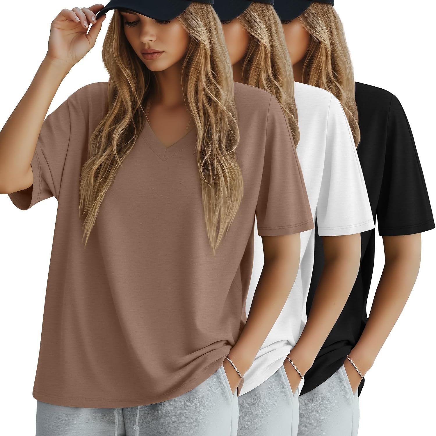 Huukeay 3 Pack Women’s Oversized Cotton T-Shirts | Loose Fit Tees, Plus Size, Short Sleeve, Baggy, Summer, Relaxed, Light Weight, Casual, Workout, Basic, Lounge, Gym, Comfort