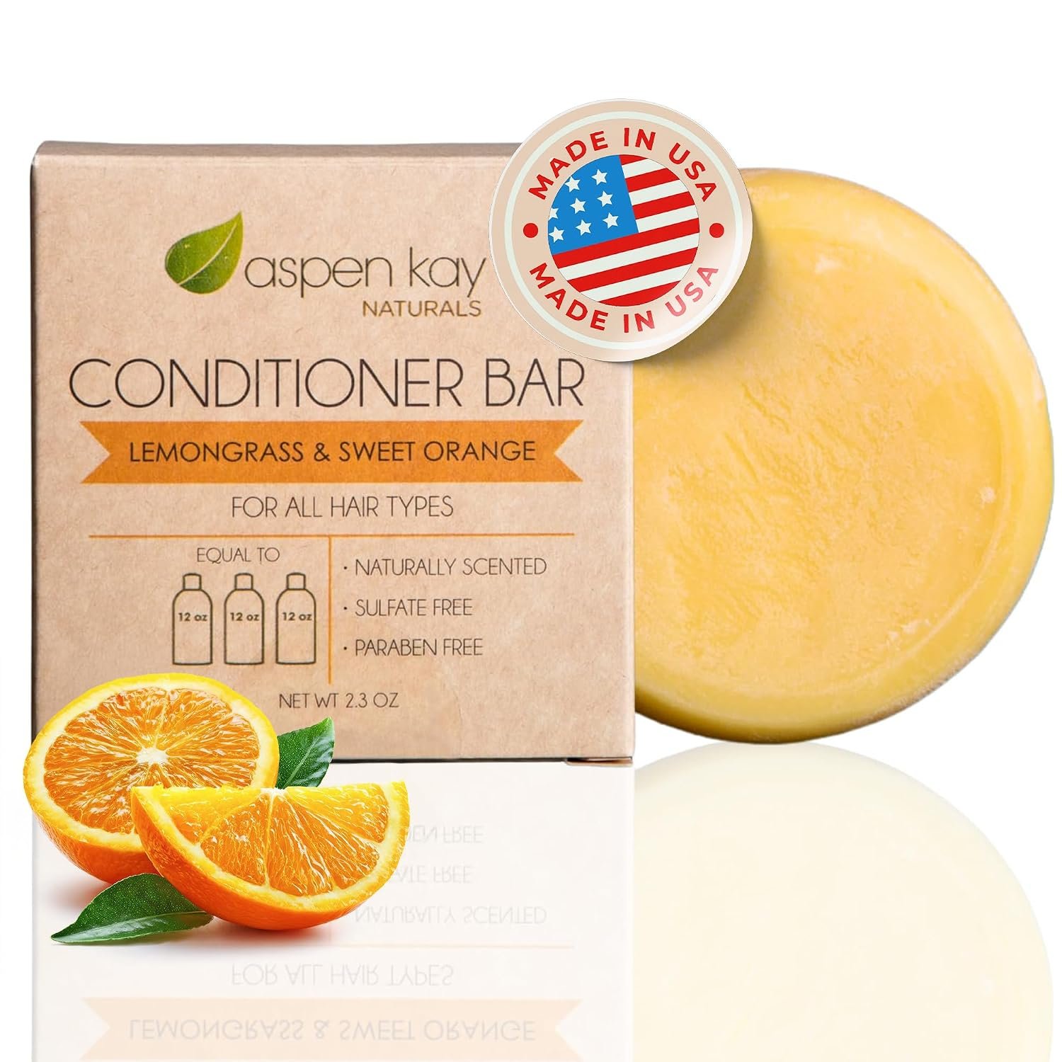 Conditioner Bar, Lemongrass, 2.3 Ounce. Made With Natural & Organic Ingredients, All Hair Types including frizzy hair, Sulfate-Free, Cruelty-Free & Vegan | Strengthening Hair Conditioner – Color Safe – Free of Paraben, Sulfate & Silicone, Organic Ingredients – Made in the USA