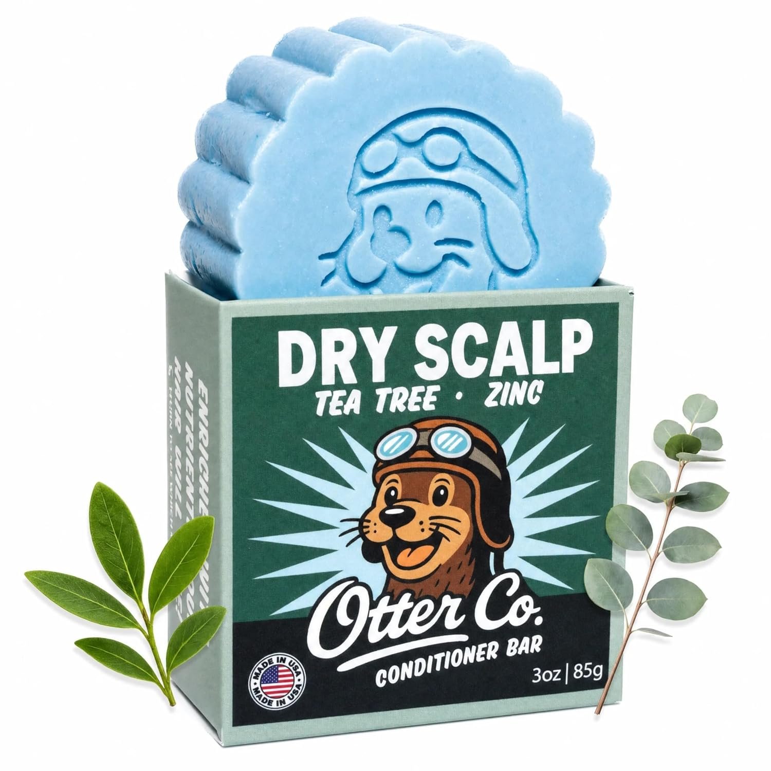 Otter co. Tea Tree Conditioner Bar for Dry, Itchy, Flaky Scalp – Soothe and Hydrate – Zinc, Apple Cider Vinegar, Moisturizing Bar Conditioner – Vegan, Natural, Sulfate Free – All Hair Types, USA Made