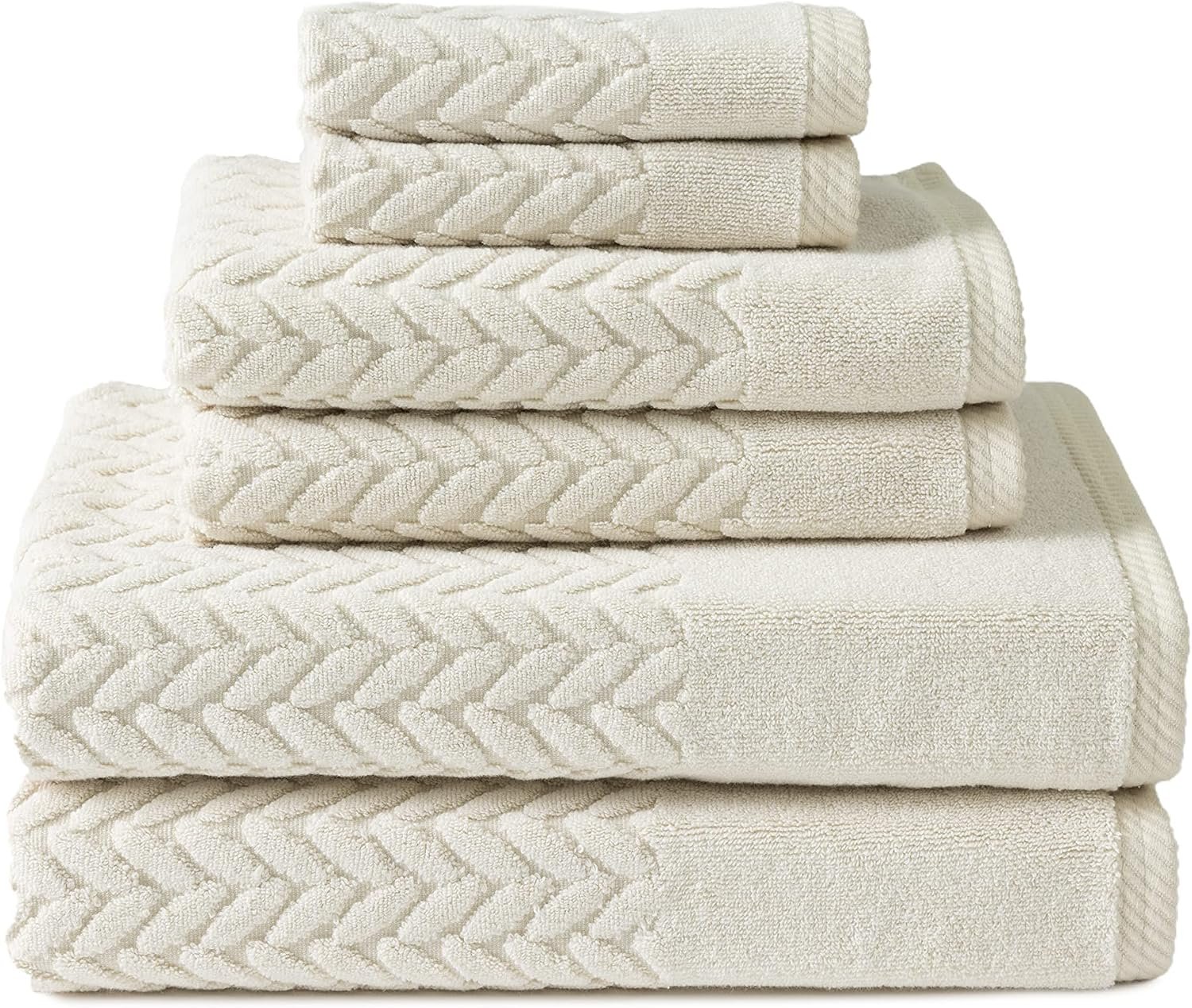Texere 100% Organic Cotton Jacquard 650 GSM Premium Bath Towel Sets – Extra Absorbent Quick Dry and Plush, 2 Large Bath Towels, 2 Hand Towels, 2 Washcloths (Cable, Birch, 6 Piece)