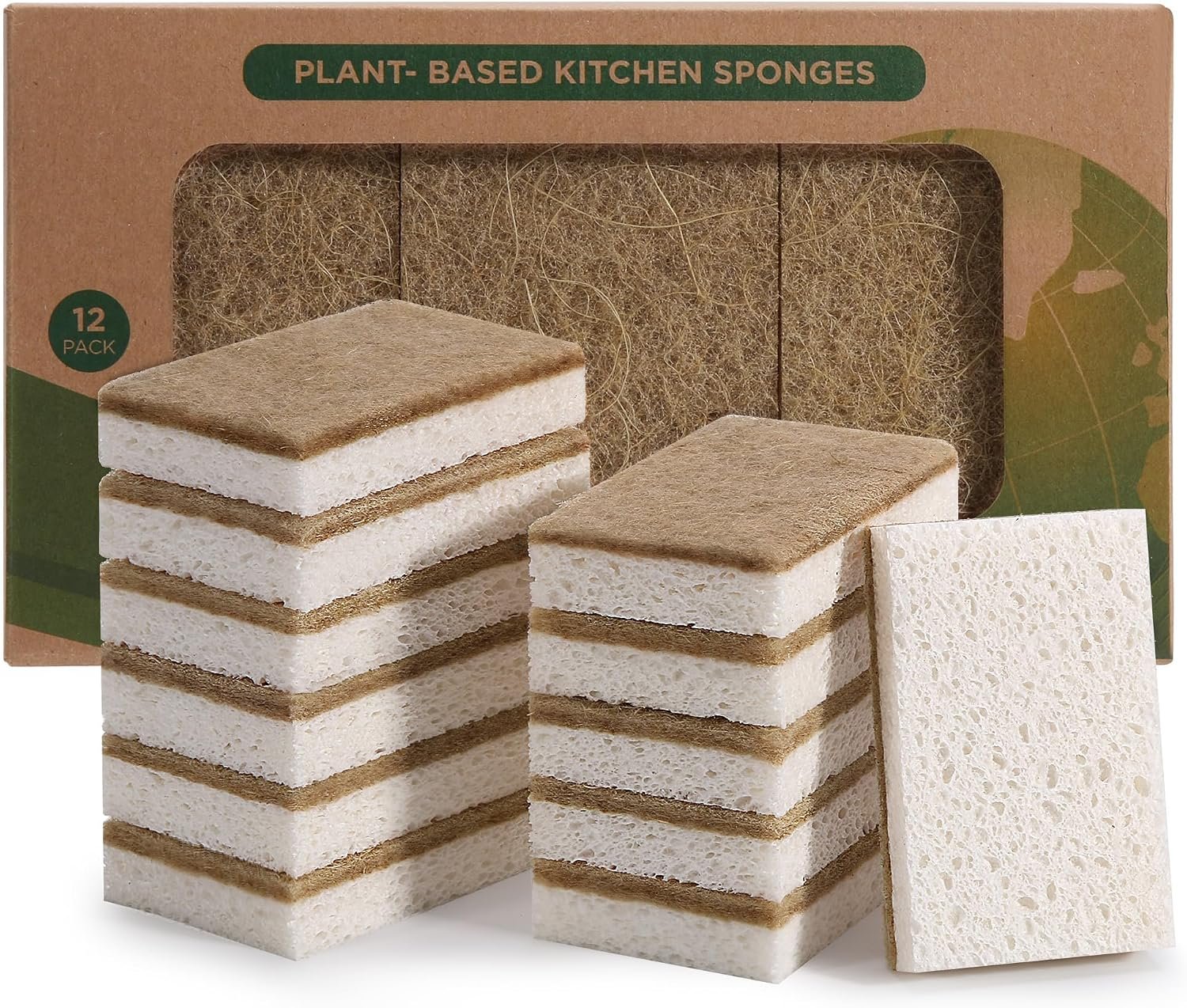Natural Sponges for Dishes 12 Pack – Keep Soap Biodegradable Kitchen Sponge Compostable Coconut Scrubber – Eco Friendly Cleaning Sponges