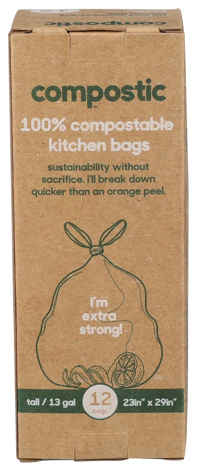 Compostic, Kitchen Bags 100 Percentage Compostable Tie Top, 12 Count