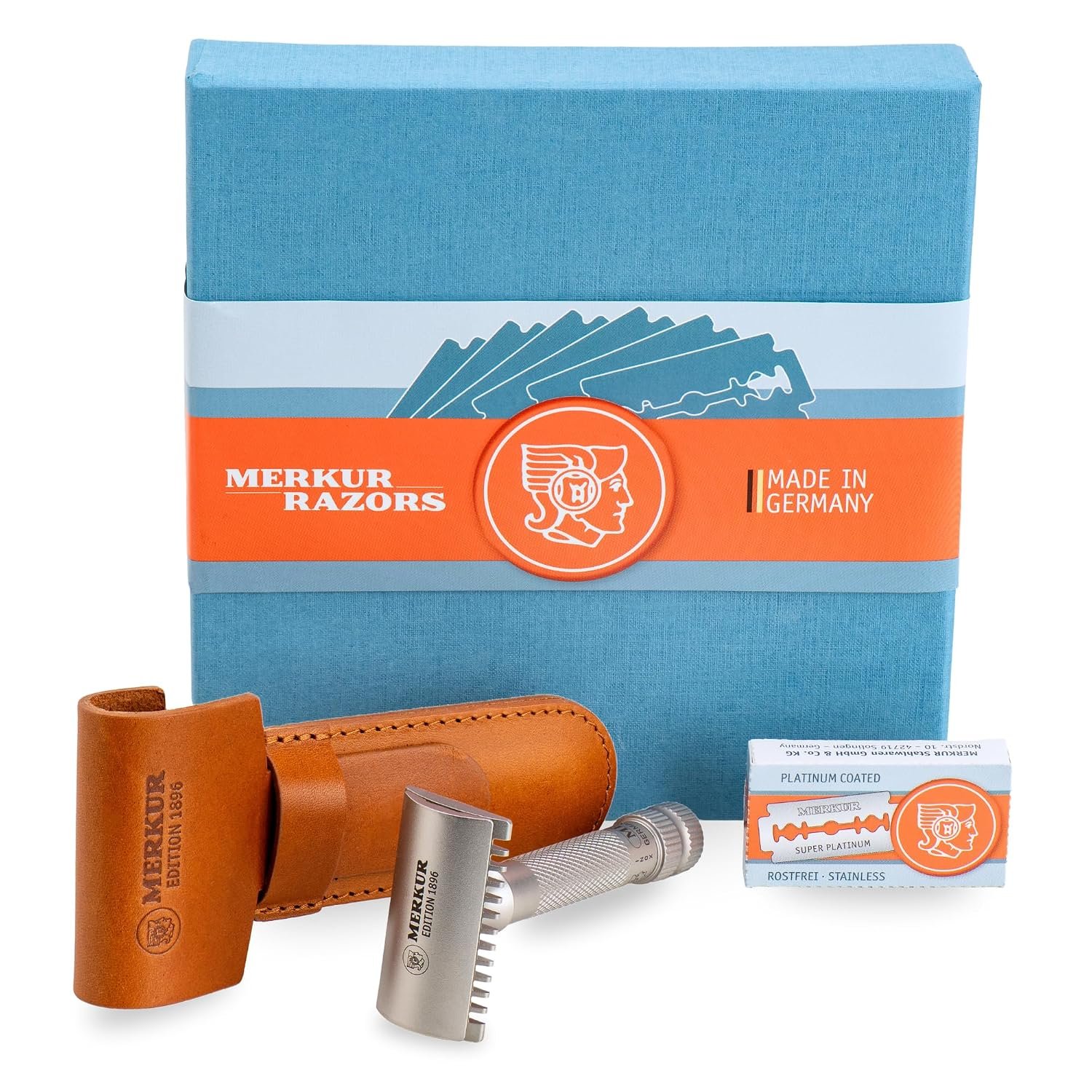 MERKUR 34 INOX Open Comb 2-Piece Double-Edge Safety Razor for Men in Satin Stainless Steel with Standard Handle — Edition 1896 Gift Box, Made in Germany
