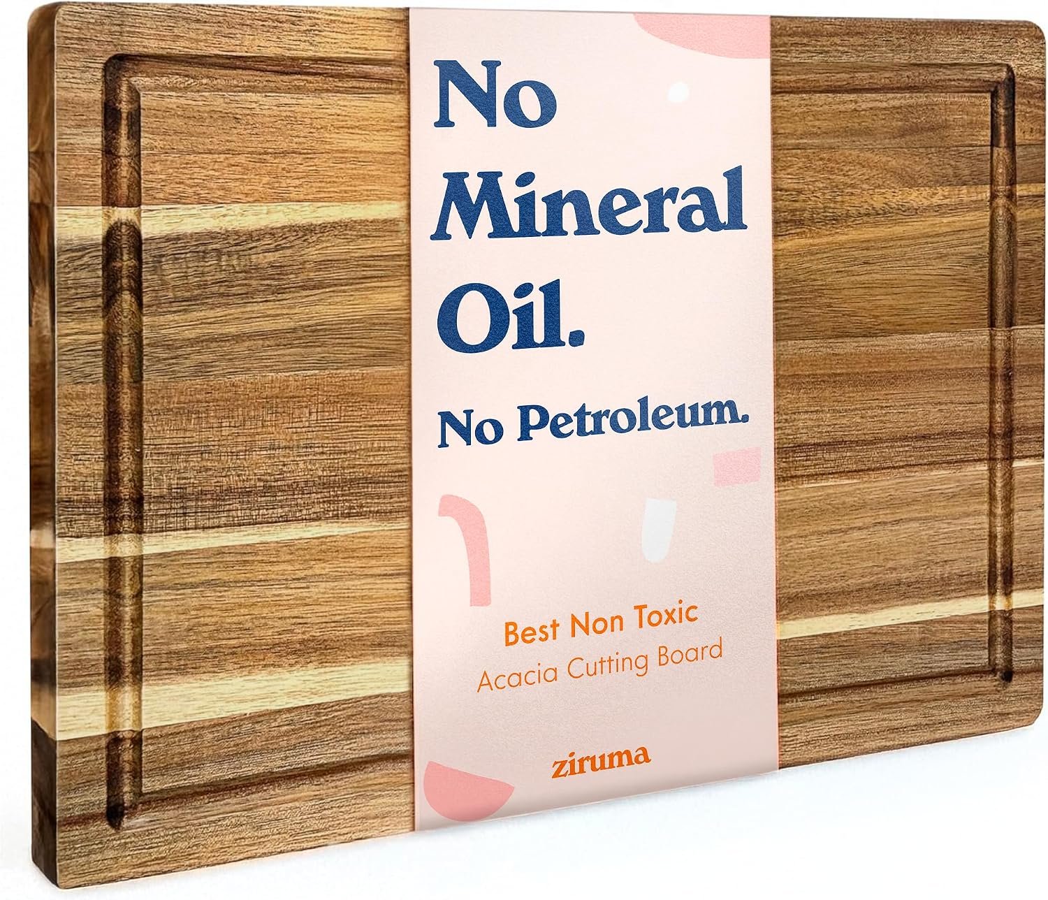 Non-Toxic Acacia Wood Cutting Board, Mineral Oil & Plastic Free, 16×11 in | Petroleum & BPA free. FSC-certified wood. Knife-friendly surface. Beeswax, flaxseed & lemon oil finish.