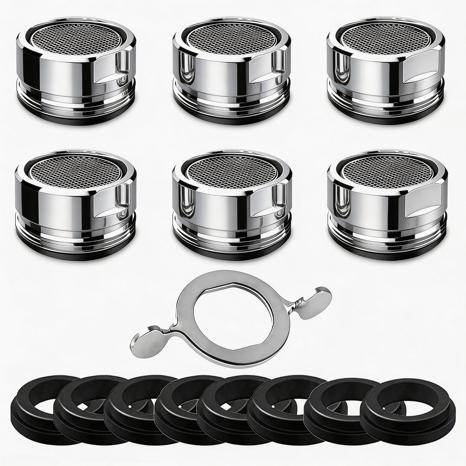 E-TING 6 Pack M24 Male Thread Faucet Aerator Kitchen Sink Replacement | Brass shell 24mm 15/16 inch high flow aerators, equipped with gaskets & wrench, fits bathroom and kitchen sink taps