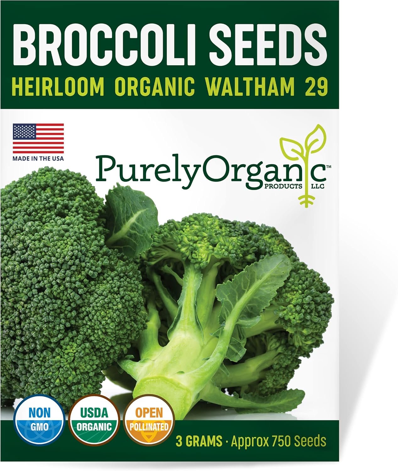 Purely Organic Broccoli Seeds (Waltham 29) – Approx 750 Seeds – USDA Organic, Non-GMO, Open Pollinated, Heirloom, USA Origin