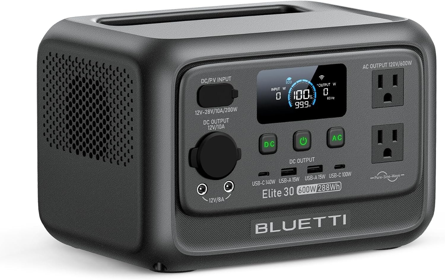 BLUETTI Elite 30 V2 Portable Power Station 288Wh 600W LFP Solar Generator | Power Lifting 1500W, 10ms UPS, 45 Min 0-80% Fast Charging, Emergency Backup Power for Blackout, Camping, Outage and Road Trip