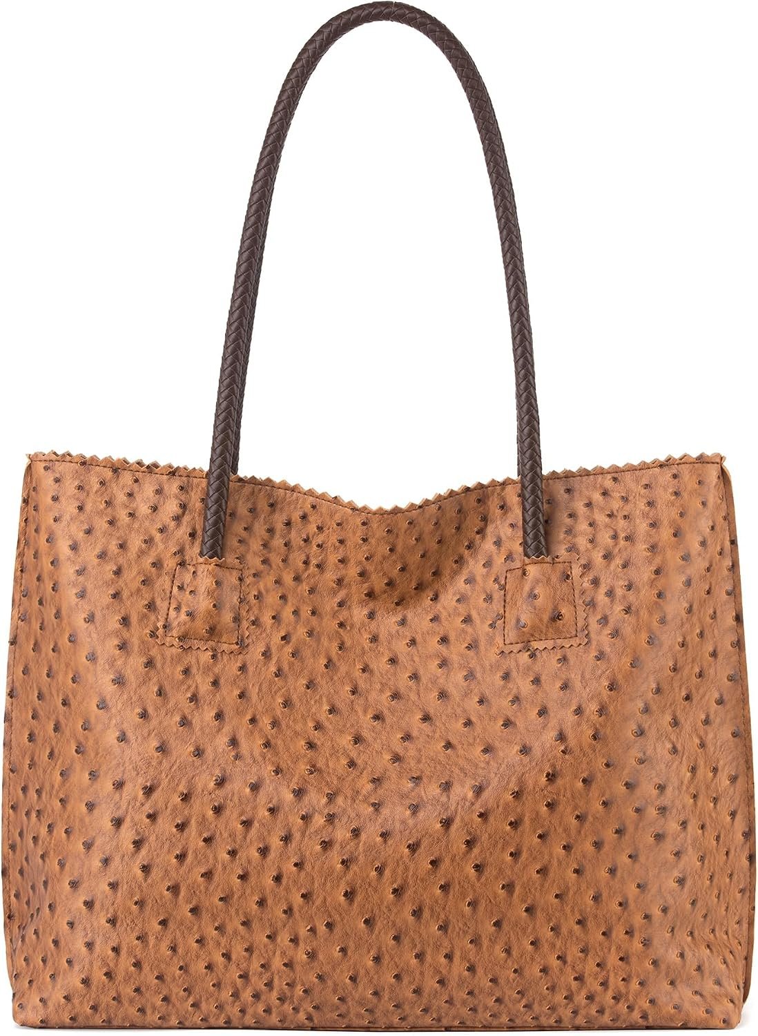 Tote Bag for Women with Zipper Large Ostrich Vegan Leather Shoulder Purses and Handbags
