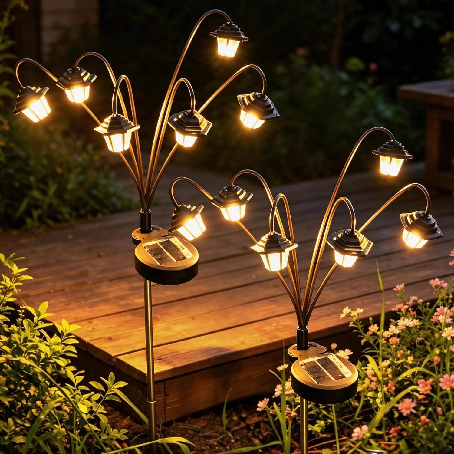Solar Swaying 6-Head Lantern Path Lights, 2-Pack, Warm White | Solar Powered Driveway Lights, IP44 Waterproof Pathway Decor for Yard Garden Lawn Patio Landscape Gifts Decoration