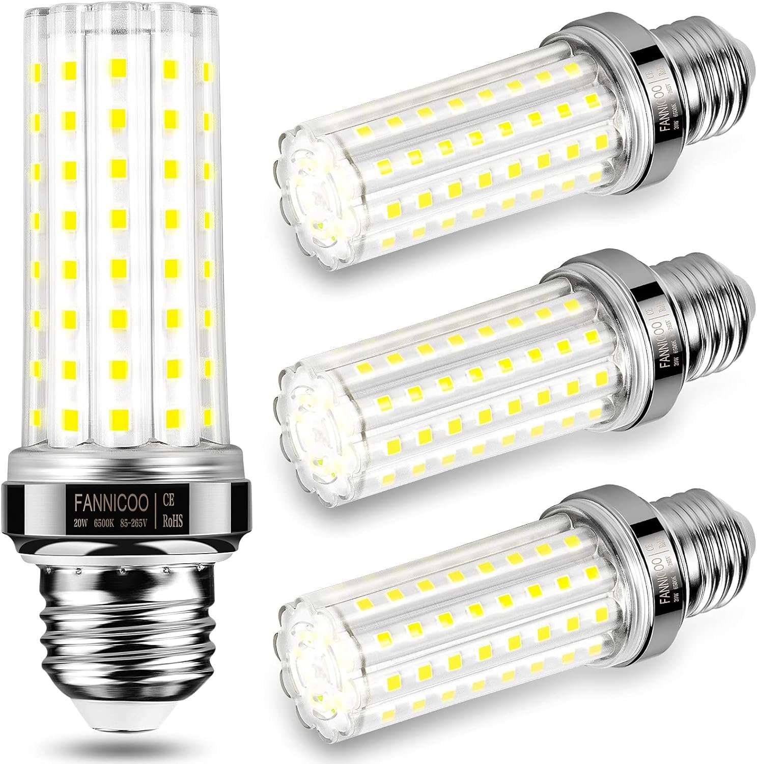 LED Corn Light Bulb 150W Equivalent 2500 Lumen 6500K Cool Daylight White 20W E26/E27 Base Non-dimmable Ceiling Fan Corn Lighting for Home Garage Warehouse Indoor LED Corn Bulbs Pack of 4