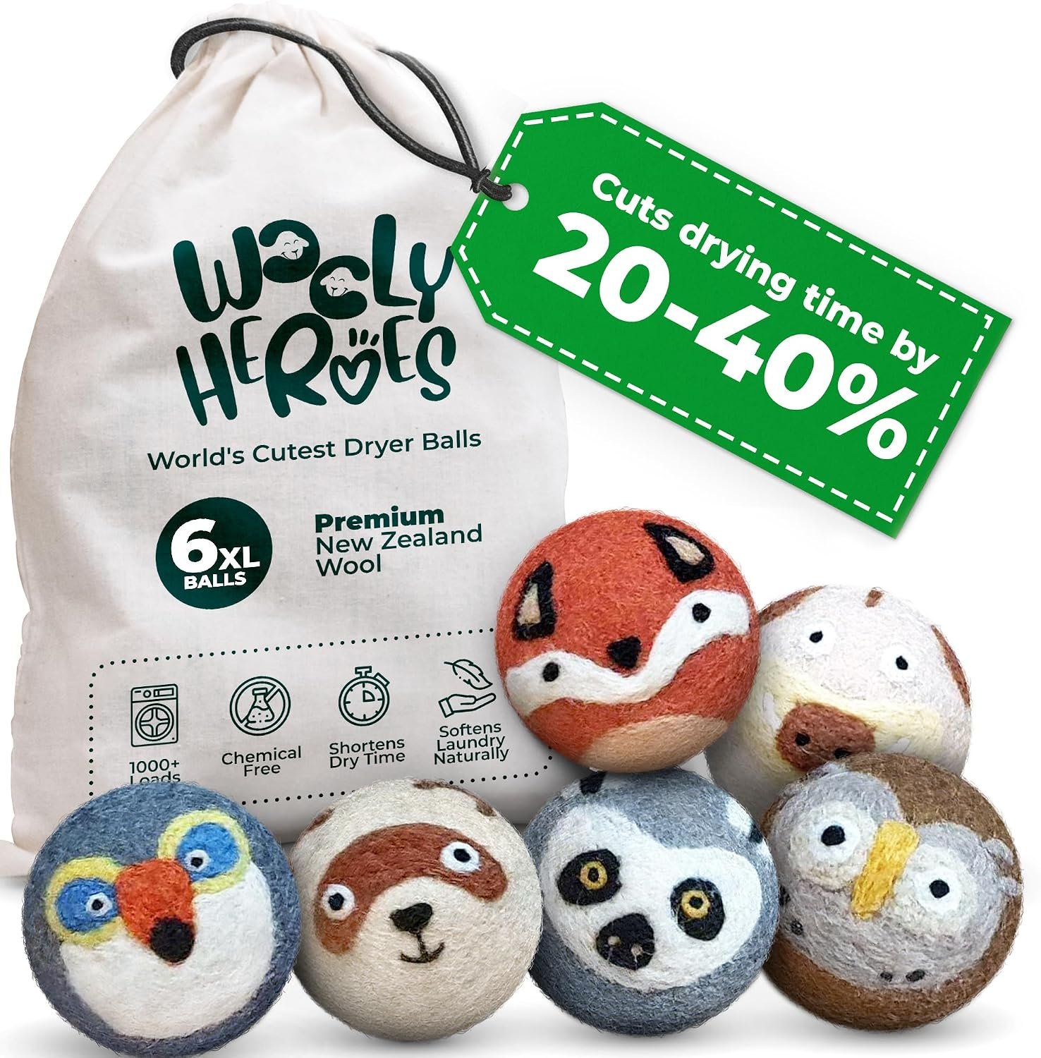 Chemical Free & Baby Safe! Reusable Wool Dryer Balls XL 6-Pack – Reduces Static, Cuts Dry Time, & Softens Naturally