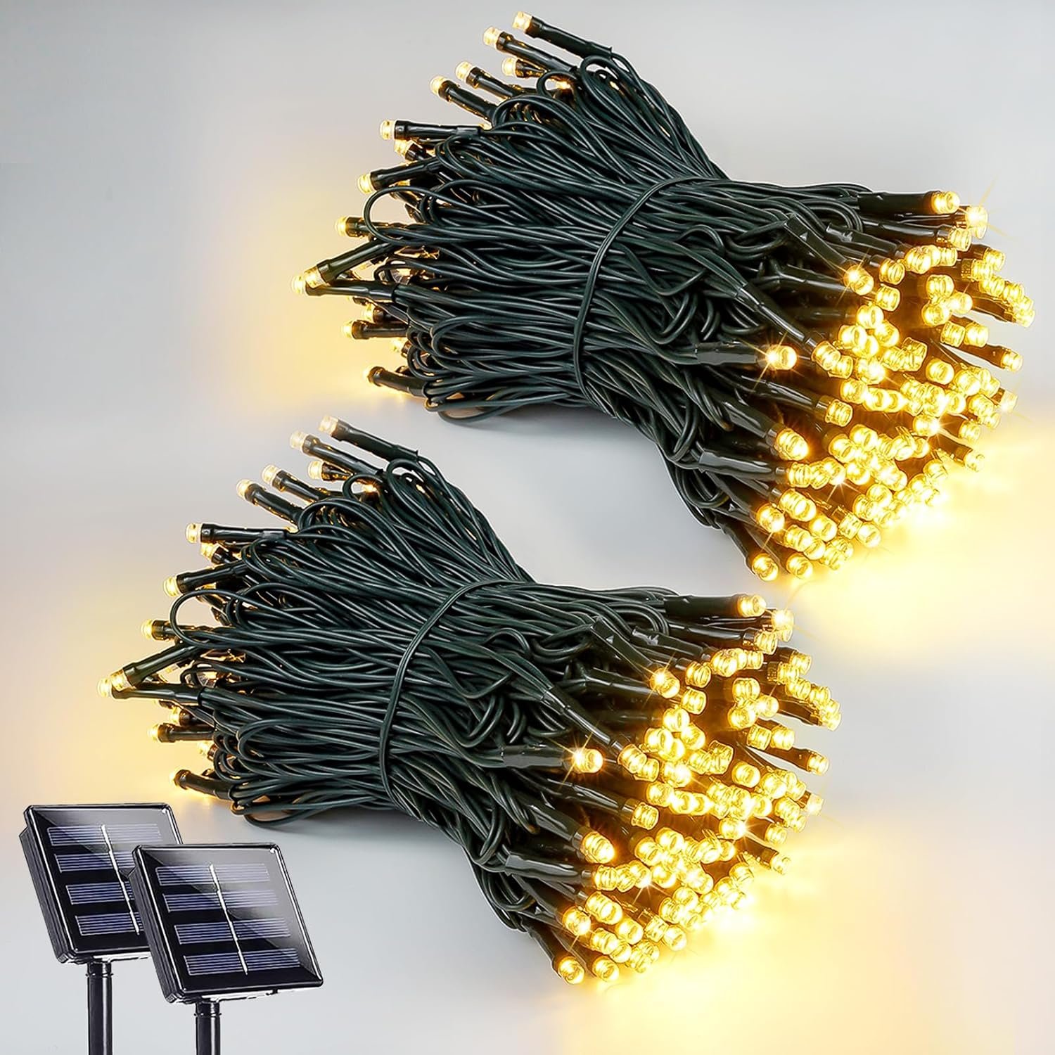 Solar String Lights Outdoor 2 Pack 200 LED Solar Christmas Light Warm White | 8 Lighting Modes, Memory Function, Auto On/Off, 66FT Waterproof Twinkle Lights for Outside Garden Yard Party Xmas Tree Decor
