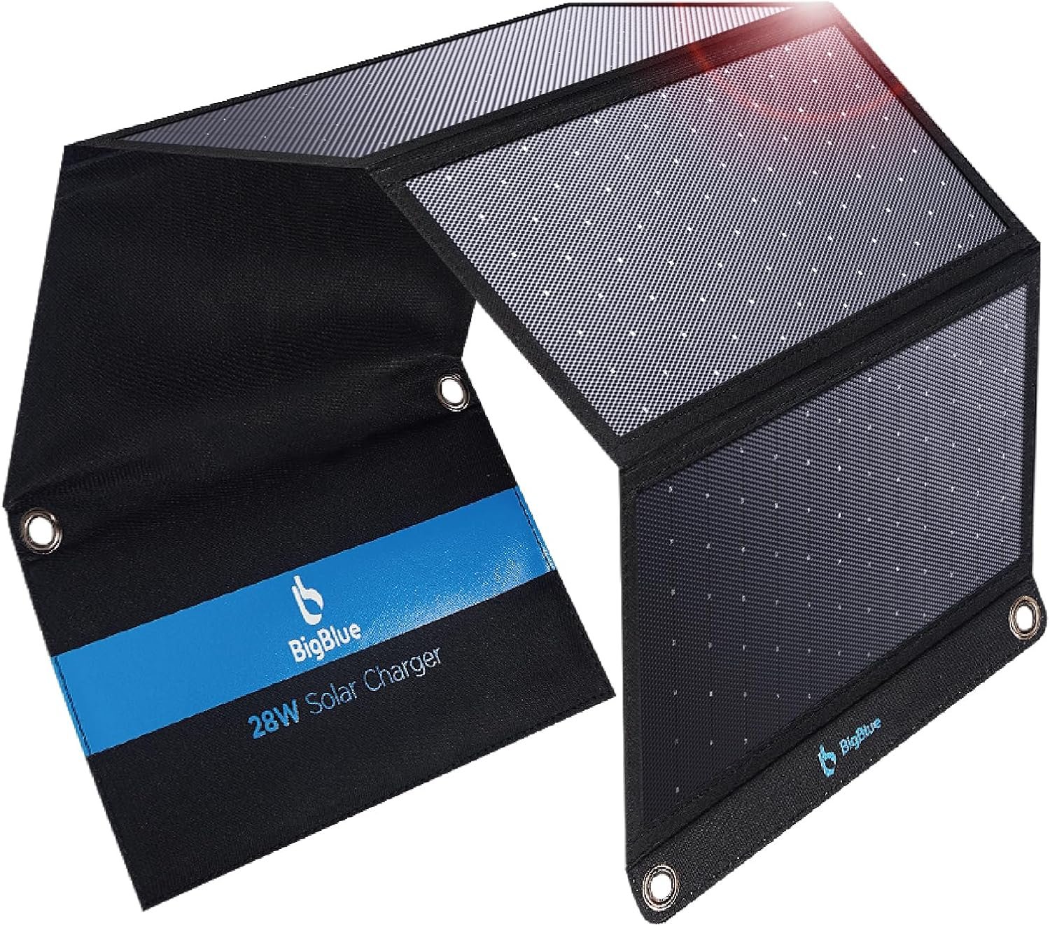 BigBlue 28W High-Efficiency Solar Panel Charger with Dual USB-C and USB-A | Solar Phone Charger for Camping, Backpacking, Folding Solar Panels for iPhone, iPad, Samsung Galaxy, Power Bank, GPS etc