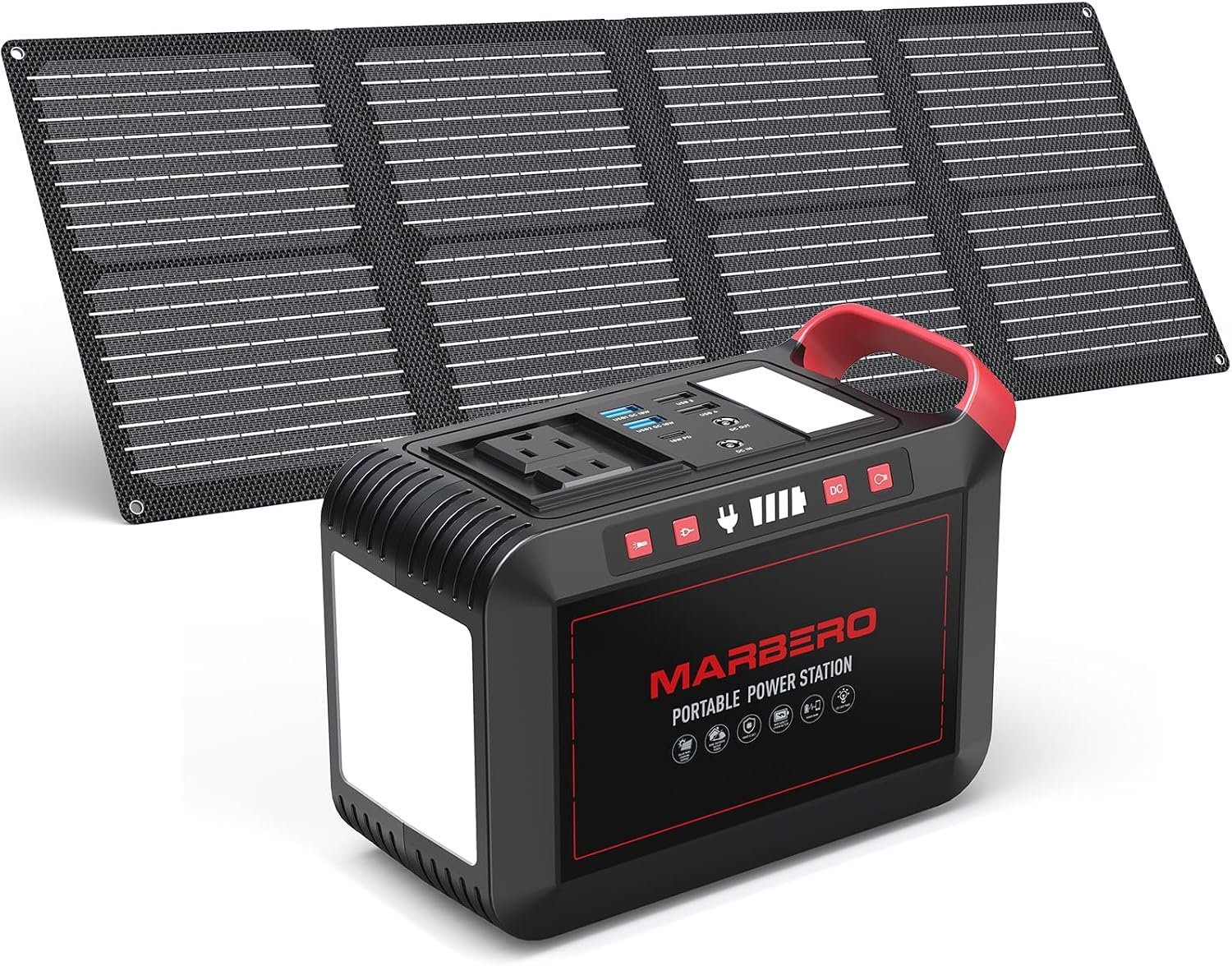 MARBERO 237Wh Solar Generator with Solar Panel Included Portable Power Station 300W Pure Sine Wave with Foldable Solar Panel 60W Set for Camping Outdoor Hiking Fishing Emergency | Solar Powered Generator 375W Surge Portable Power Station Pure Sine Wave 110V for Camping Outdoor Fishing Home Emergency CPAP