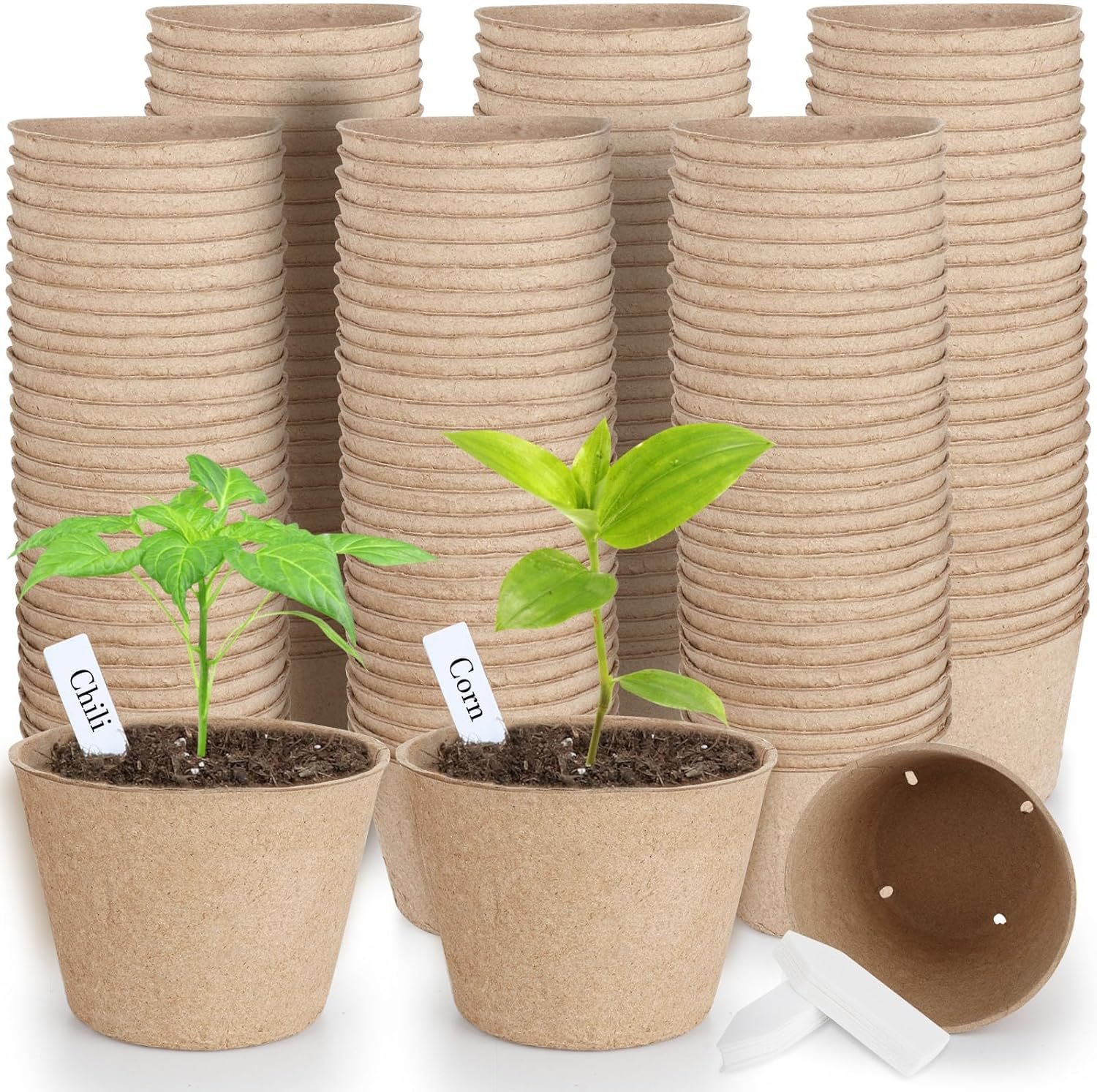 132 Pack Organic Peat Pots, 4 Inch Nursery Pots, Round Plant Seedling Pots | Small Seed Starting Starter Tray with Drainage Holes, Cheap Bulk Garden Germination Container with 132 Plant Labels (10 cm)
