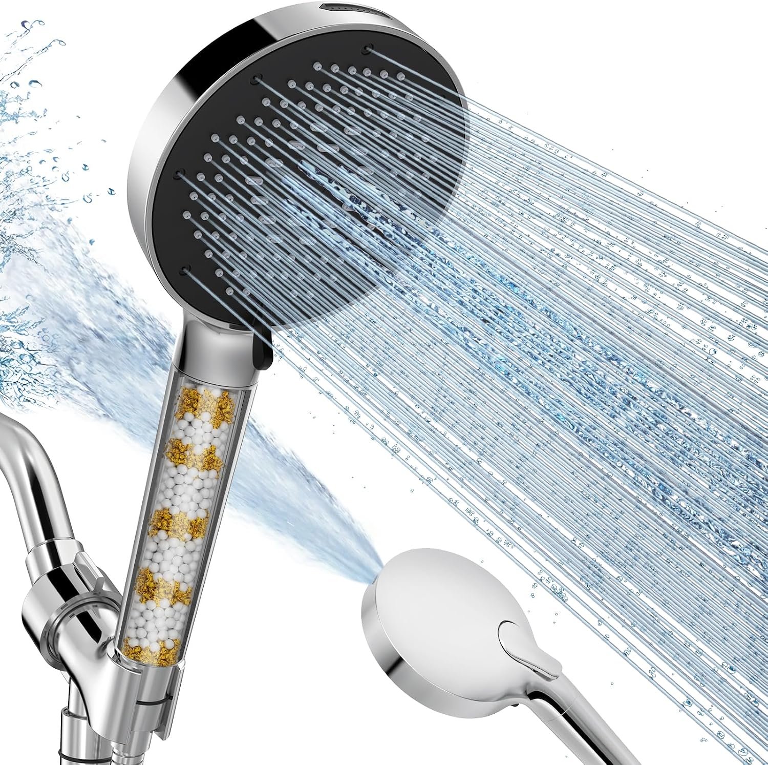 SR SUN RISE NSF Certified Filtered Shower Head with Handheld for Hard Water to Remove Chlorine High Pressure 9-Spray Setting (with Power Wash) Anti-Clog Nozzles (1 Filter, Chrome Silver)