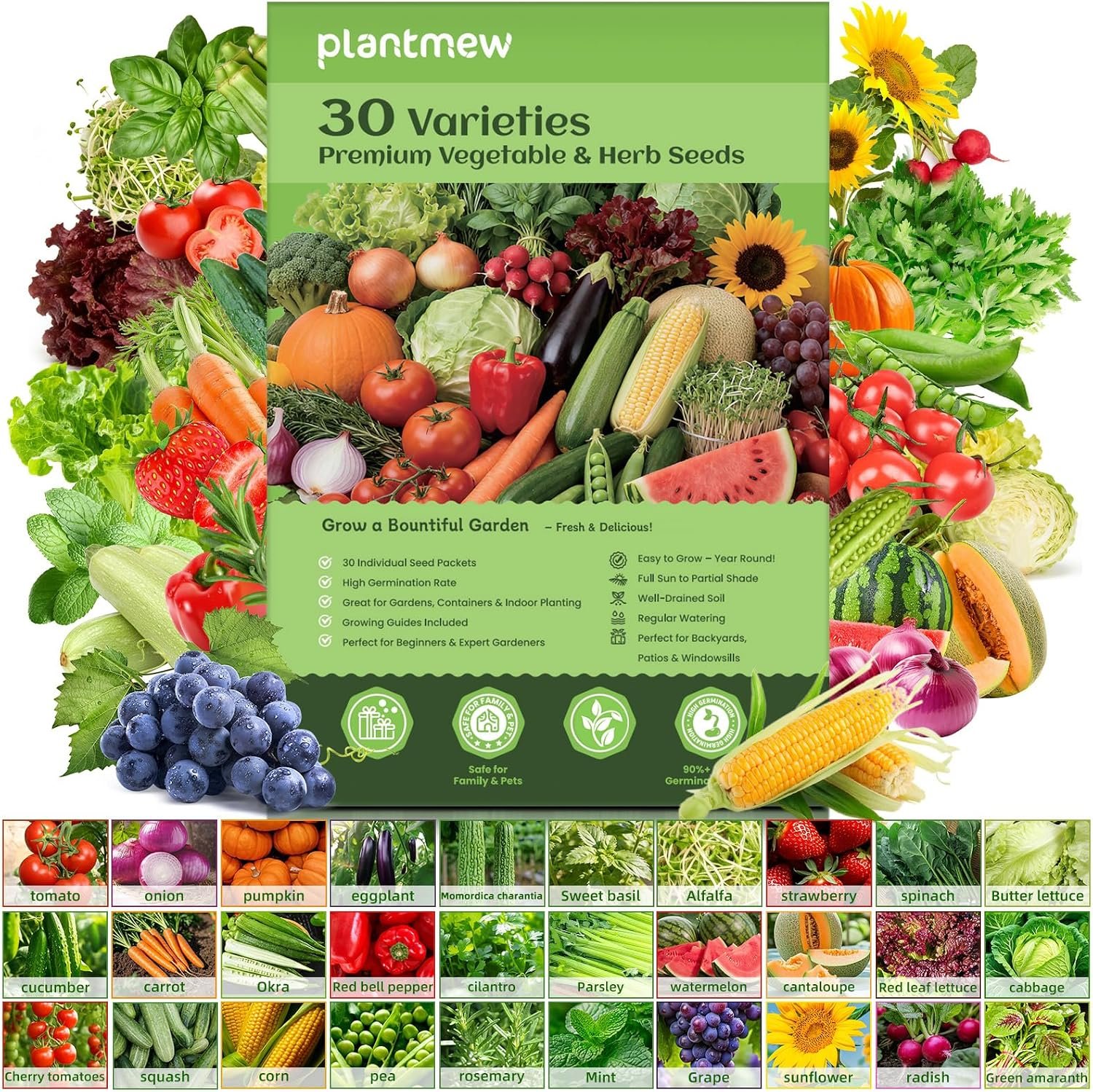 【Seed Vault】 Heirloom Vegetable Seeds Planting Kit – 15,000+ Non-GMO Seeds for Hydroponic, Indoor & Outdoor Gardening | Includes Tomato, Cucumber, Carrot Seeds & Survival Backpack Emergency Gear