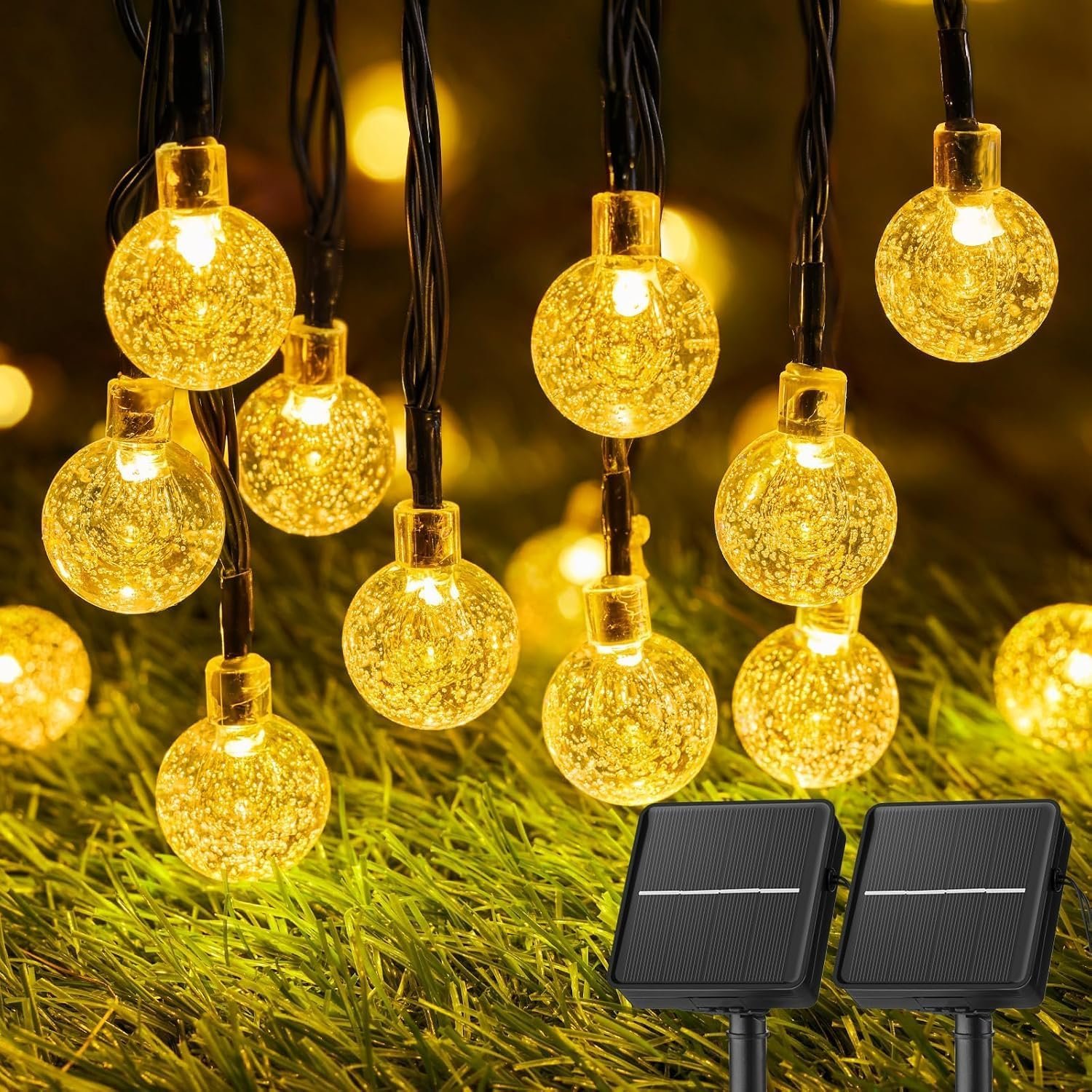 Brightown Solar String Lights Outdoor Waterproof 2 Pack Total 120 LED 73 FT | Solar Powered Patio Lights with 8 Lighting Modes & Waterproof for Garden Yard Porch Wedding Party Christmas Decor, Warm White