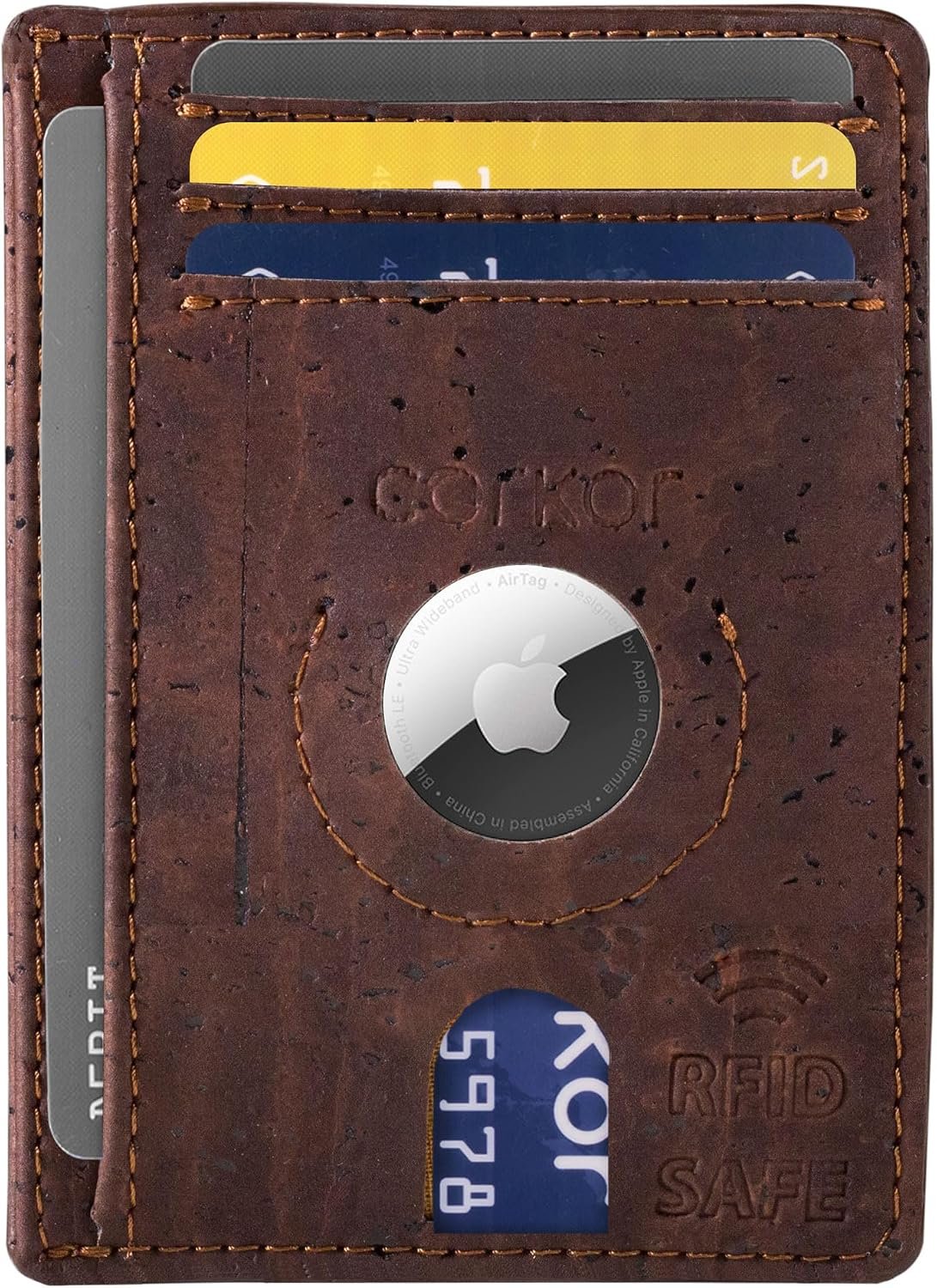 Corkor Cork Card Holder Men – Cork Wallet – Vegan Leather – Minimalist Slim Front Pocket RFID Zebra