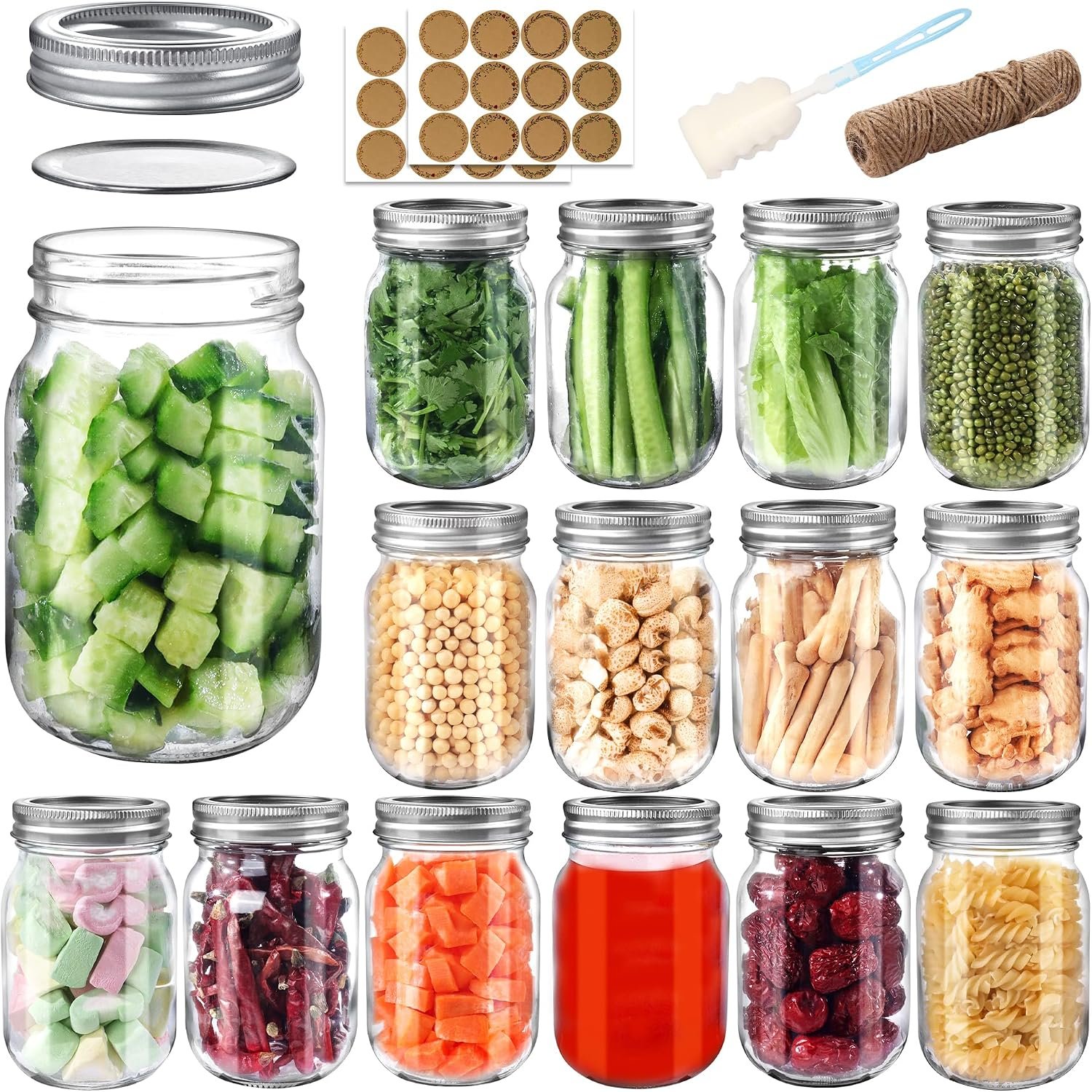 PINIWON Mason Jars 16 oz with Lids and Bands, 15 Pack Pint Canning Jars | Regular Mouth Clear Glass Jars for Canning, Pickling, Food Storage, DIY Projects