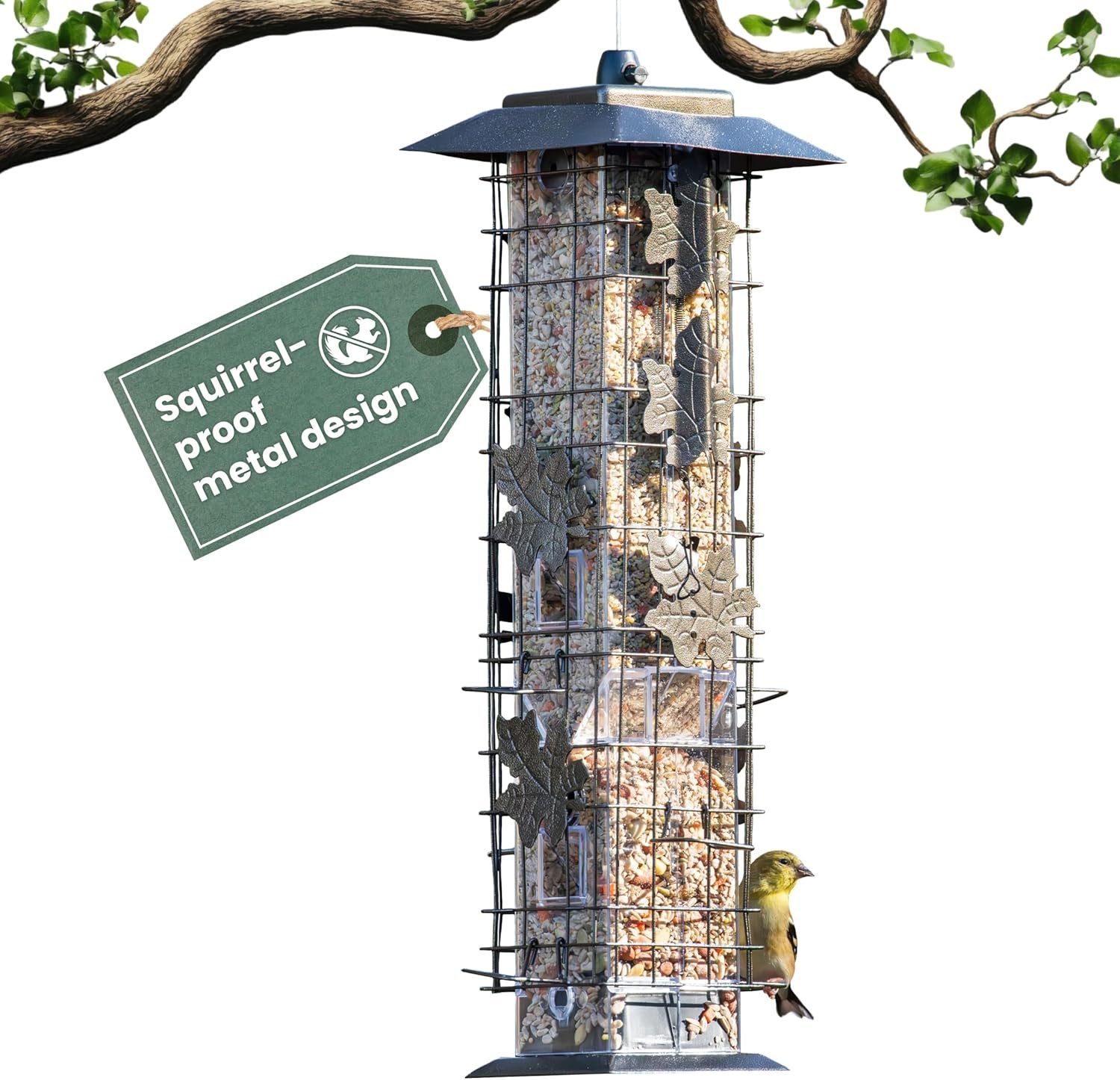 Perky-Pet Squirrel-Be-Gone Bird Feeder, 2 lb Seed Capacity | Weight-Activated Squirrel Proof Bird Feeder, Wild Bird Feeder for Outdoors with U-Shaped Perches and Clear Seed Reservoir