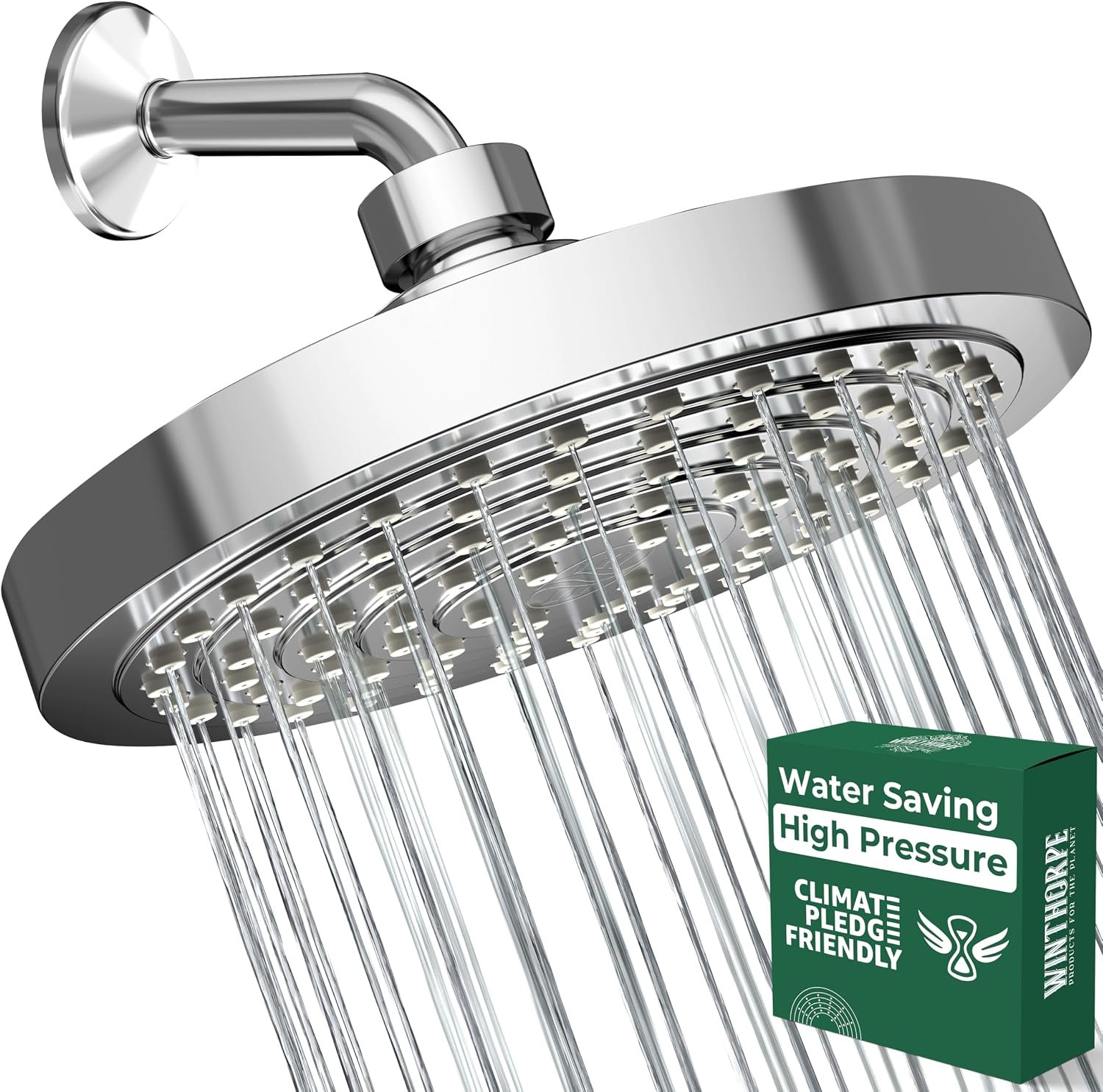 Winthorpe Water Saving Shower Head, High Pressure Showerhead with Widespread Coverage, Easy Installation, Modern Design, Low Flow Eco Mode, 90 Water Jets – Chrome