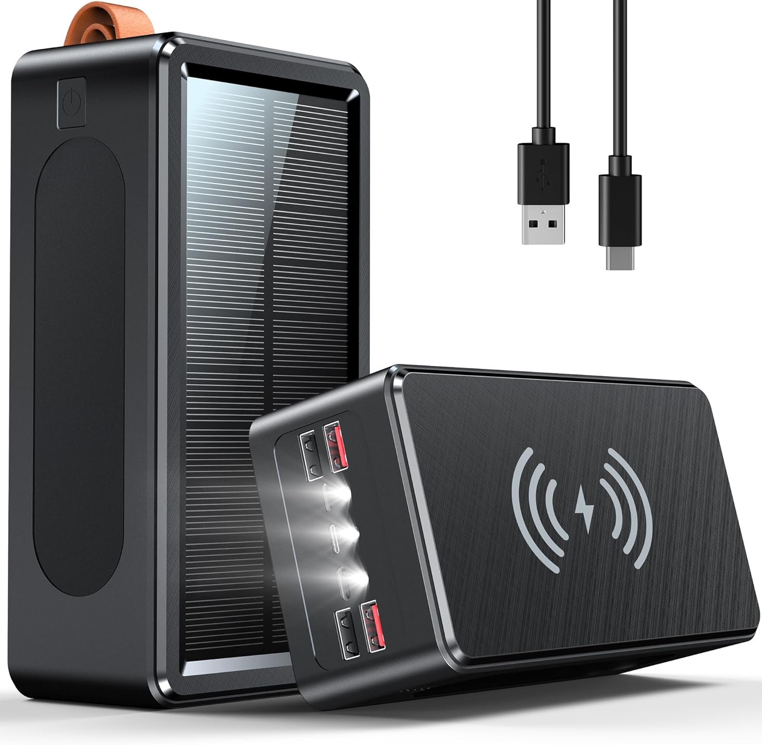 80000mAh Power Bank 35W Fast Charging Wireless Solar Charger – High Capacity Charger Power Bank for Camping, Travel, Emergencies, Tech Devices | 7-Port PD/USB-C, LED Flashlight (Black)