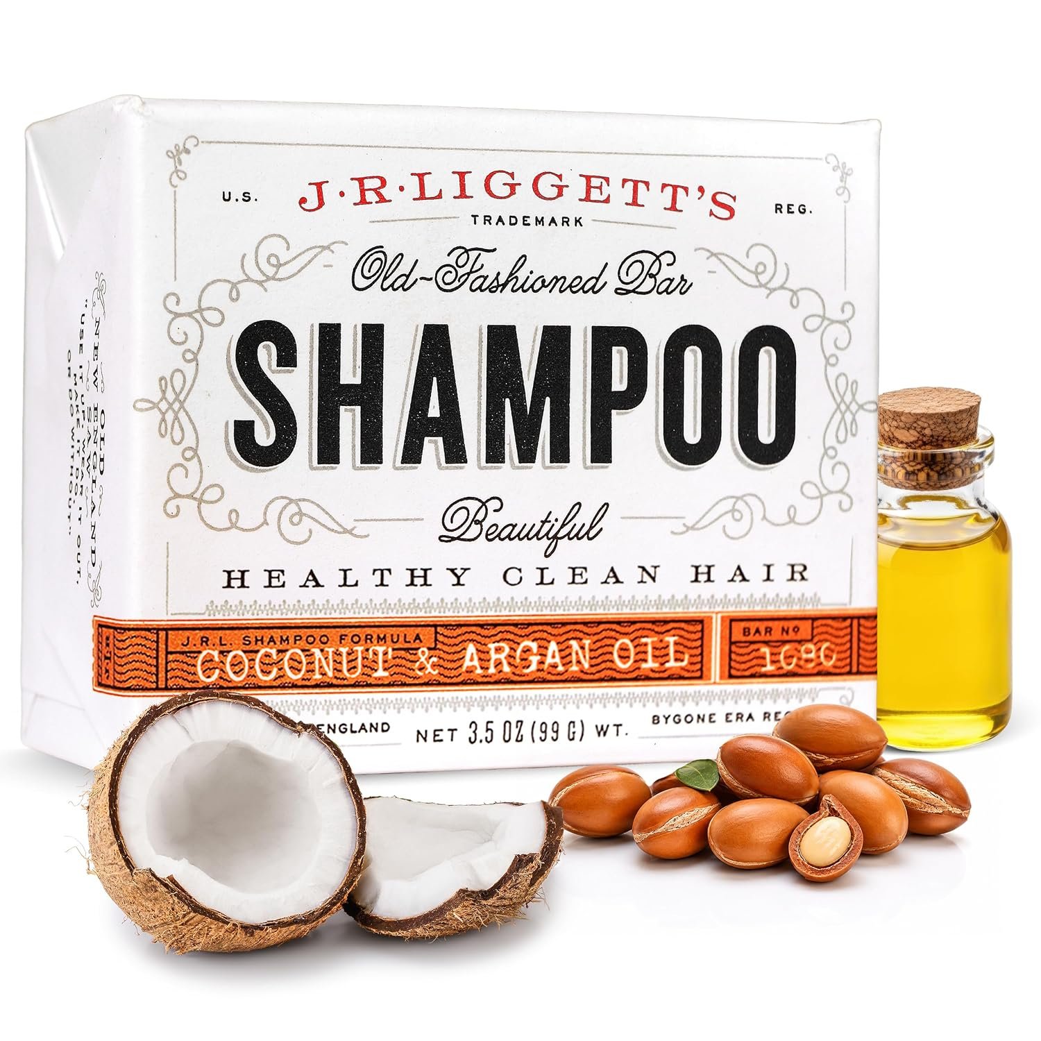 J.R.LIGGETT’S Shampoo Bar Coconut and Argan Oil Formula, All-Natural Solid Hair Cleanser Bar Supports Strong and Healthy Hair, Restores Shine, Reduces Frizz, Fragrance-Free, Sulfate-Free, 3.5 oz