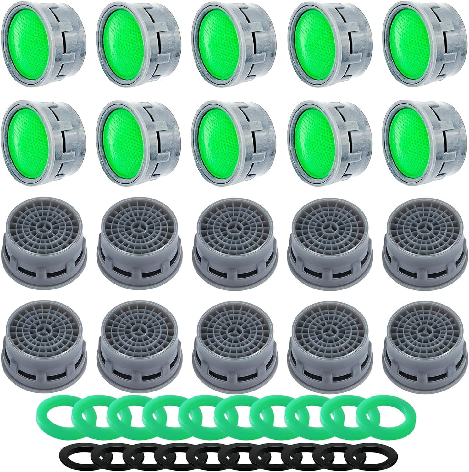 Faucet Aerator, 1.5 GPM Flow Restrictor Insert, Faucet Aerator Replacement Part for Bathroom or Kitchen Faucet Filter, Fits Male and Female Faucet Aerators with Washers (20 Pcs)