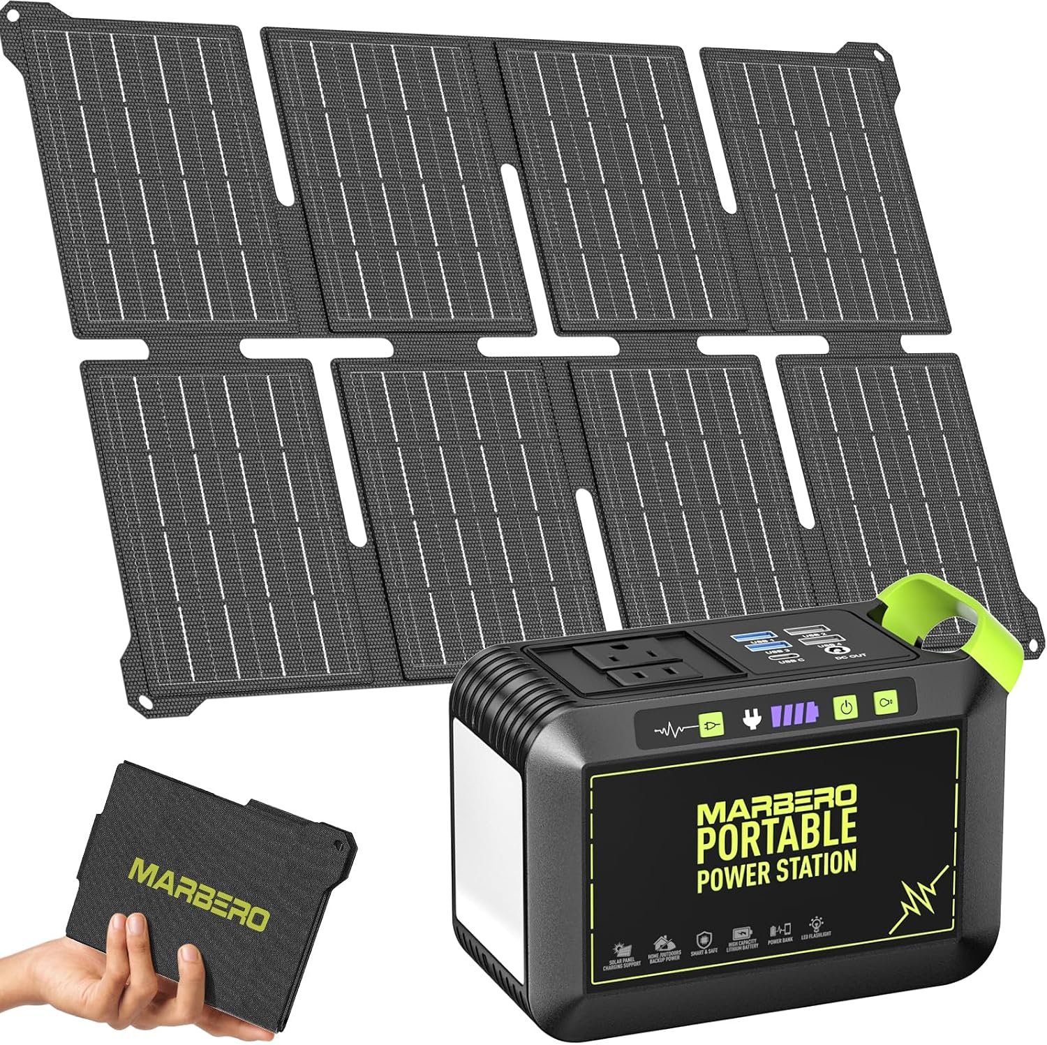 MARBERO Solar Powered Generator 88Wh, 120W Surge with 25W Solar Panel Kit | Solar Generator with Panels Included Portable Power Station with AC Outlet 110V for Camping Outdoor Home Backup Emergency RVs