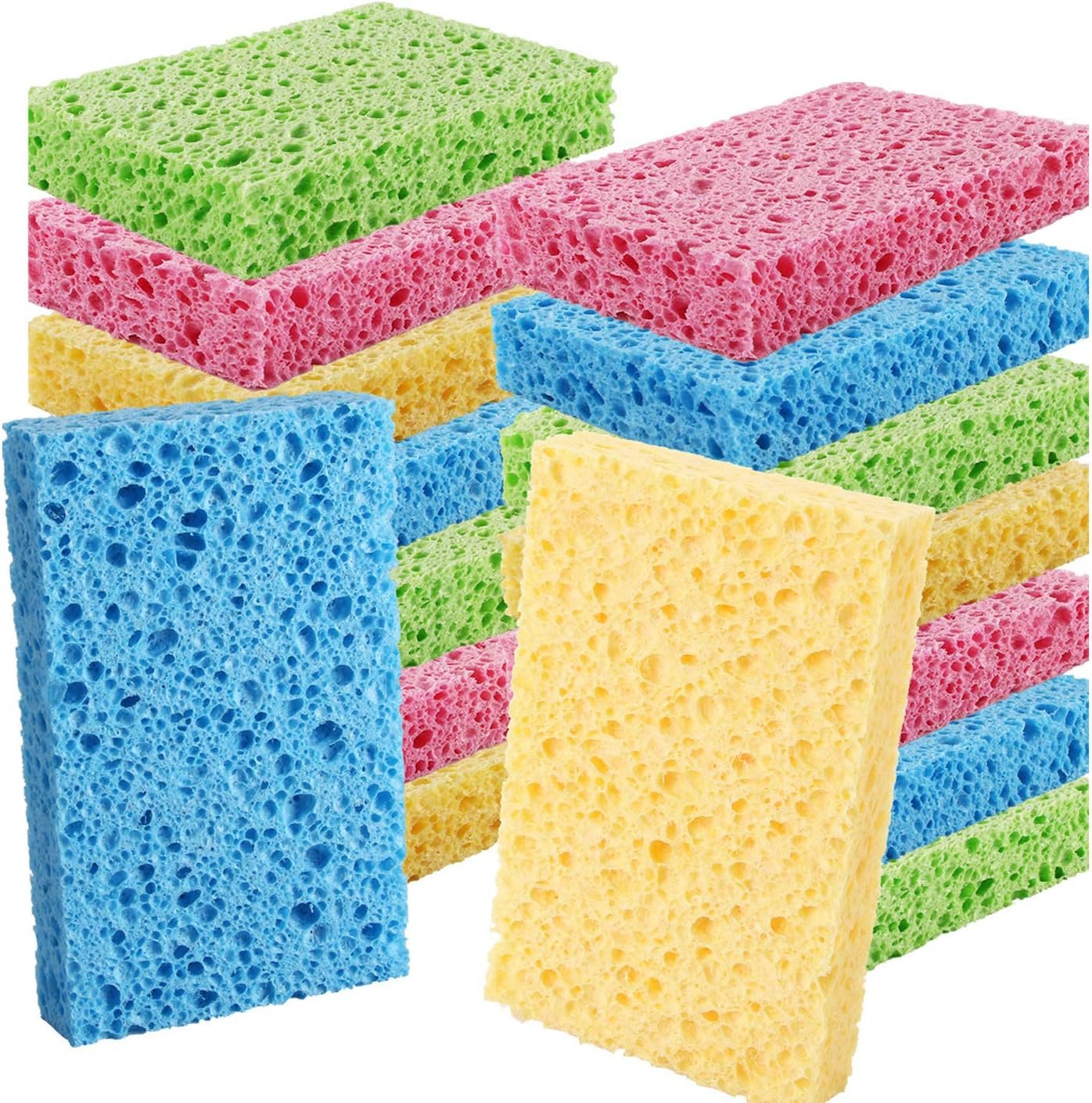 PANYEE Cleaning Scrub Colored Sponge,Non-Scratch Kitchen Cellulose Dishwashing Sponge,16Pack Biodegradable Natural Sponge