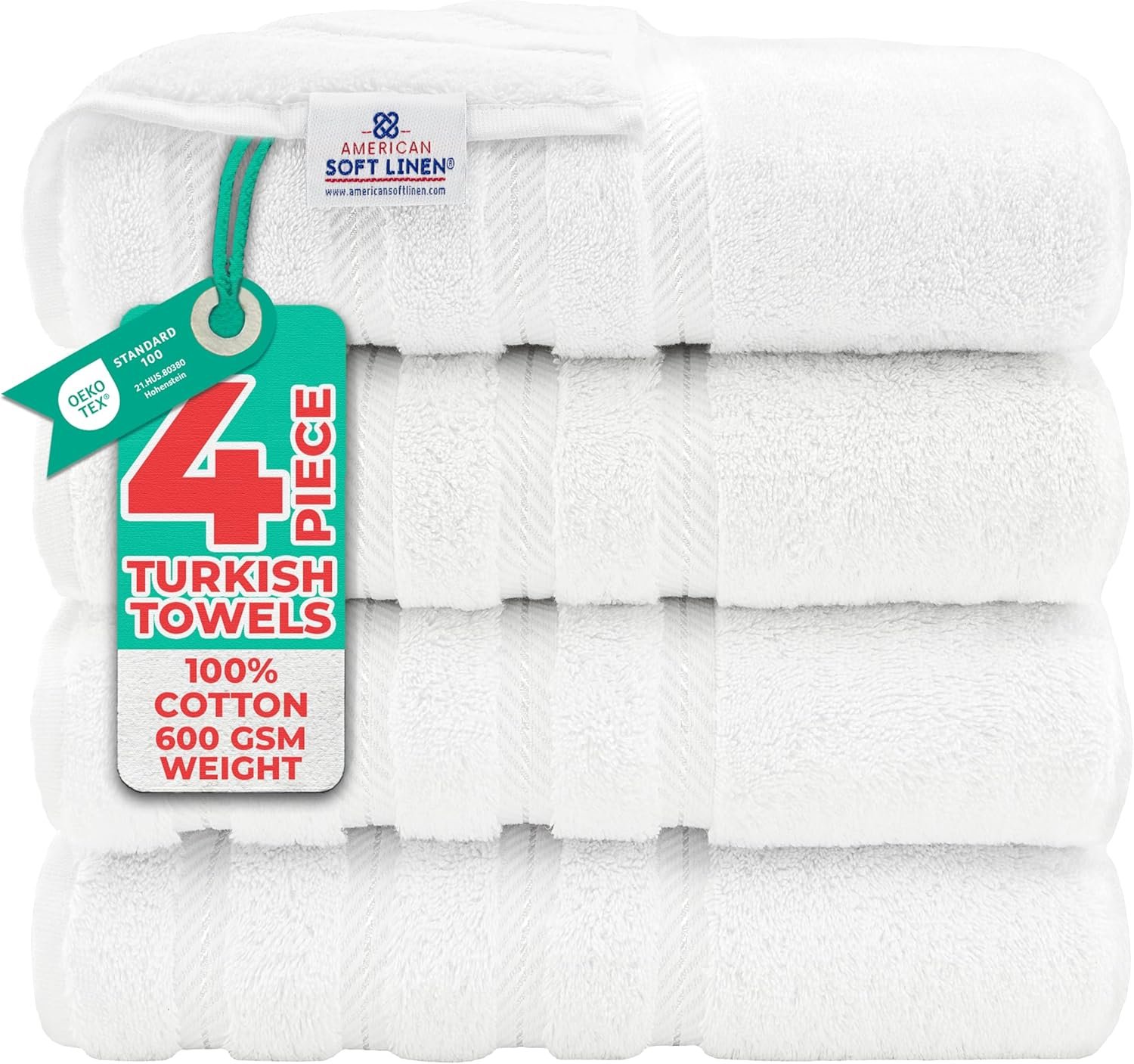 American Soft Linen 100% Cotton Luxury Turkish Towels, 4 PC Bath Towel Set | Soft Absorbent Quick Dry OEKO Tex Standard 100 Certificated Durable Machine Washable Premium Hotel Quality
