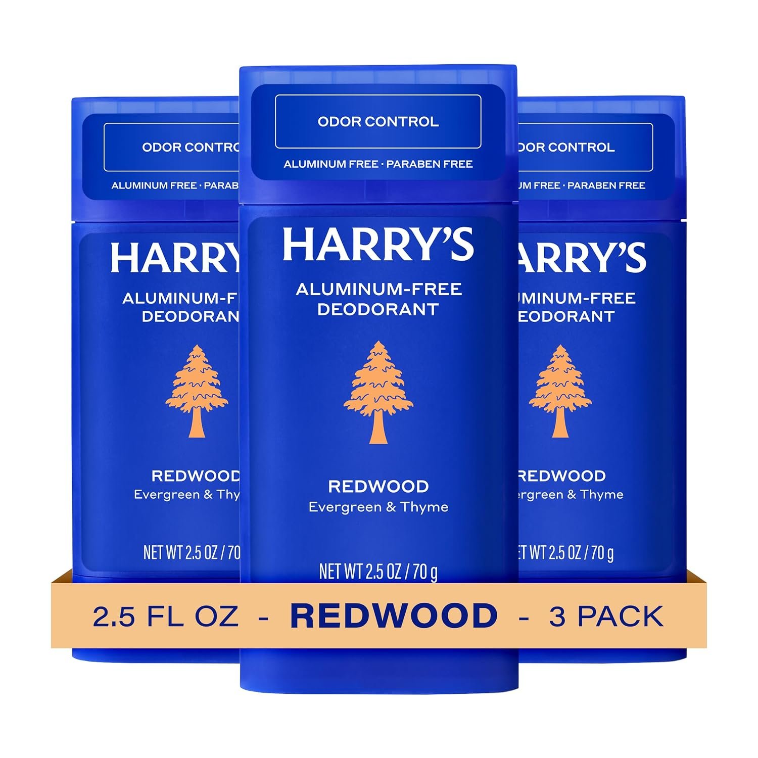 Harry’s Aluminum Free Deodorant for Men – Odor Control, Redwood Scent, 2.5 Oz, 3-Pack, Men Deodorant Aluminum Free