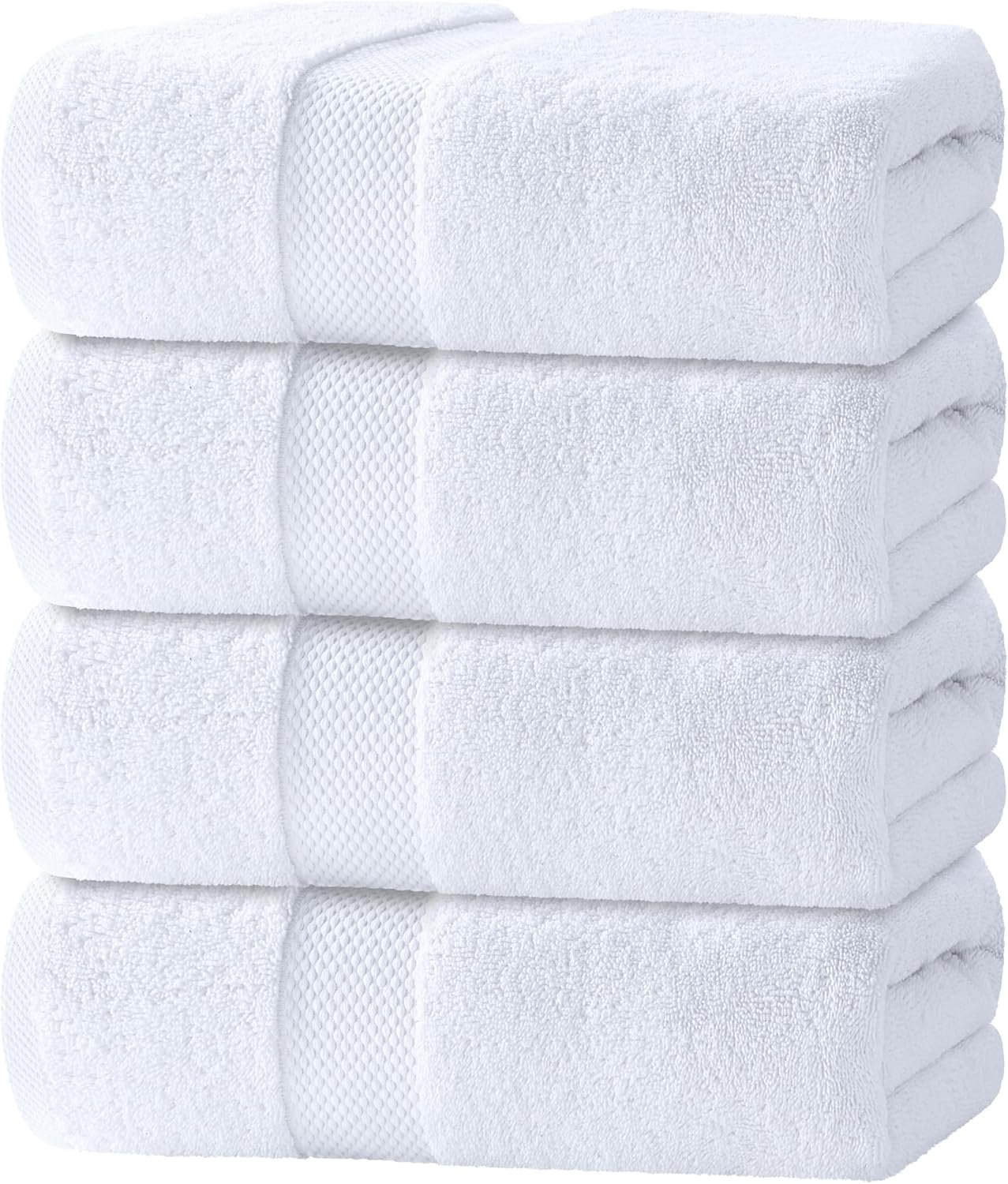 White Classic Luxury Bath Towels Set of 4 Large – 700 GSM Turkish Cotton Ultra Soft Bath Towels 27×54 | Highly Absorbent and Quick Dry | Hotel Towels for Bathroom Luxury, Plush Shower Towels, White