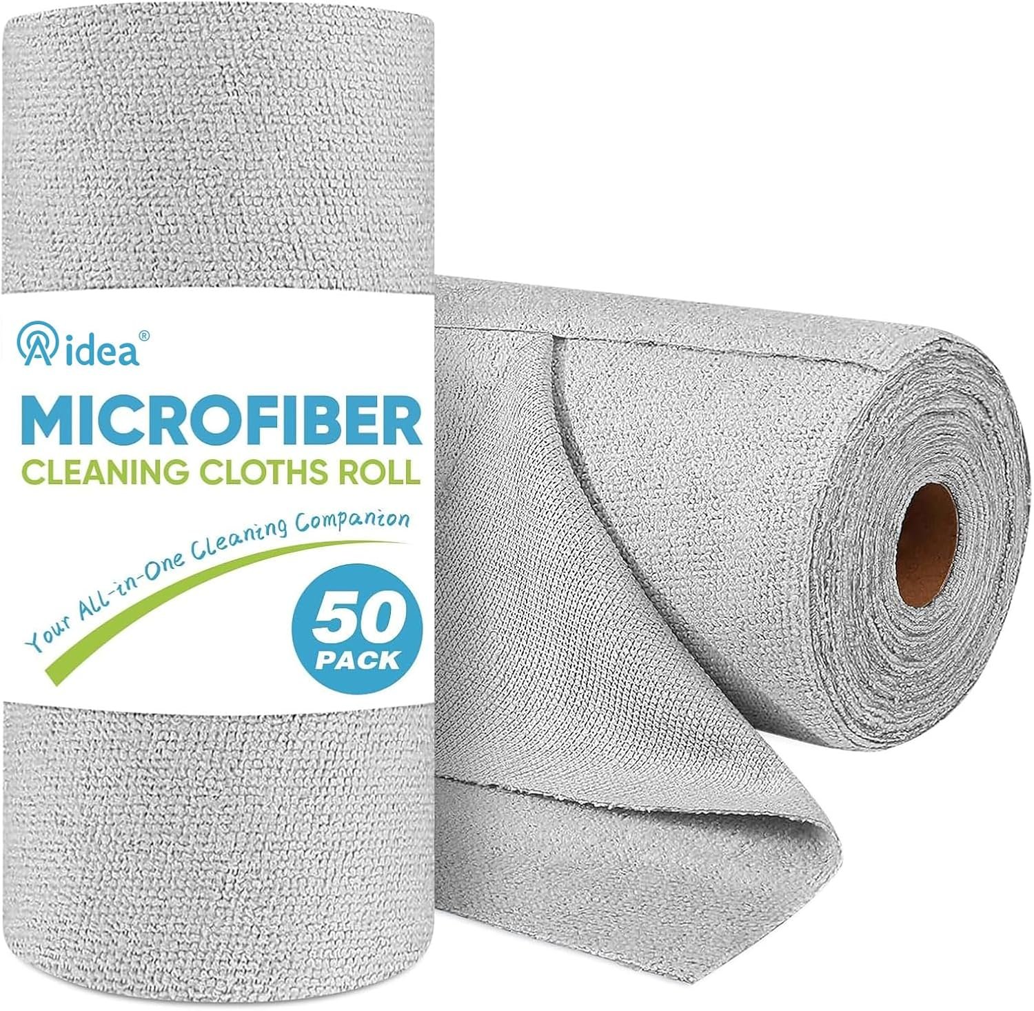 AIDEA Microfiber Cleaning Cloth Roll-50PK, Paper Towels Reusable 11.5×11.5″ | Tear Away Towels, Washable Shop Rags, Microfiber Towels for Cars, Lint Free Rags for House, Kitchen, Window, Grey