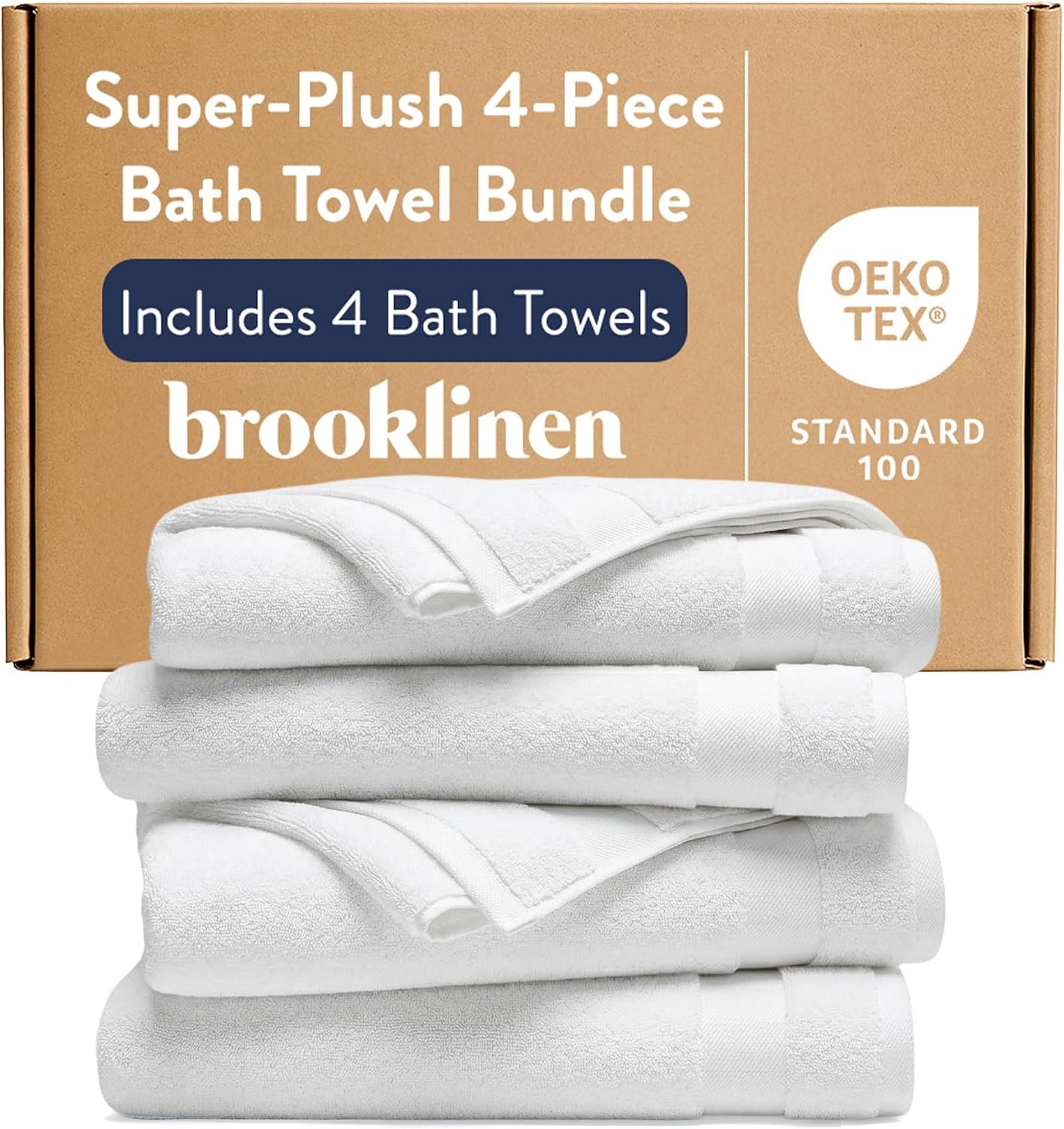Brooklinen 100% Turkish Cotton Bath Towels Spa-Quality Cotton – Set of 4, White