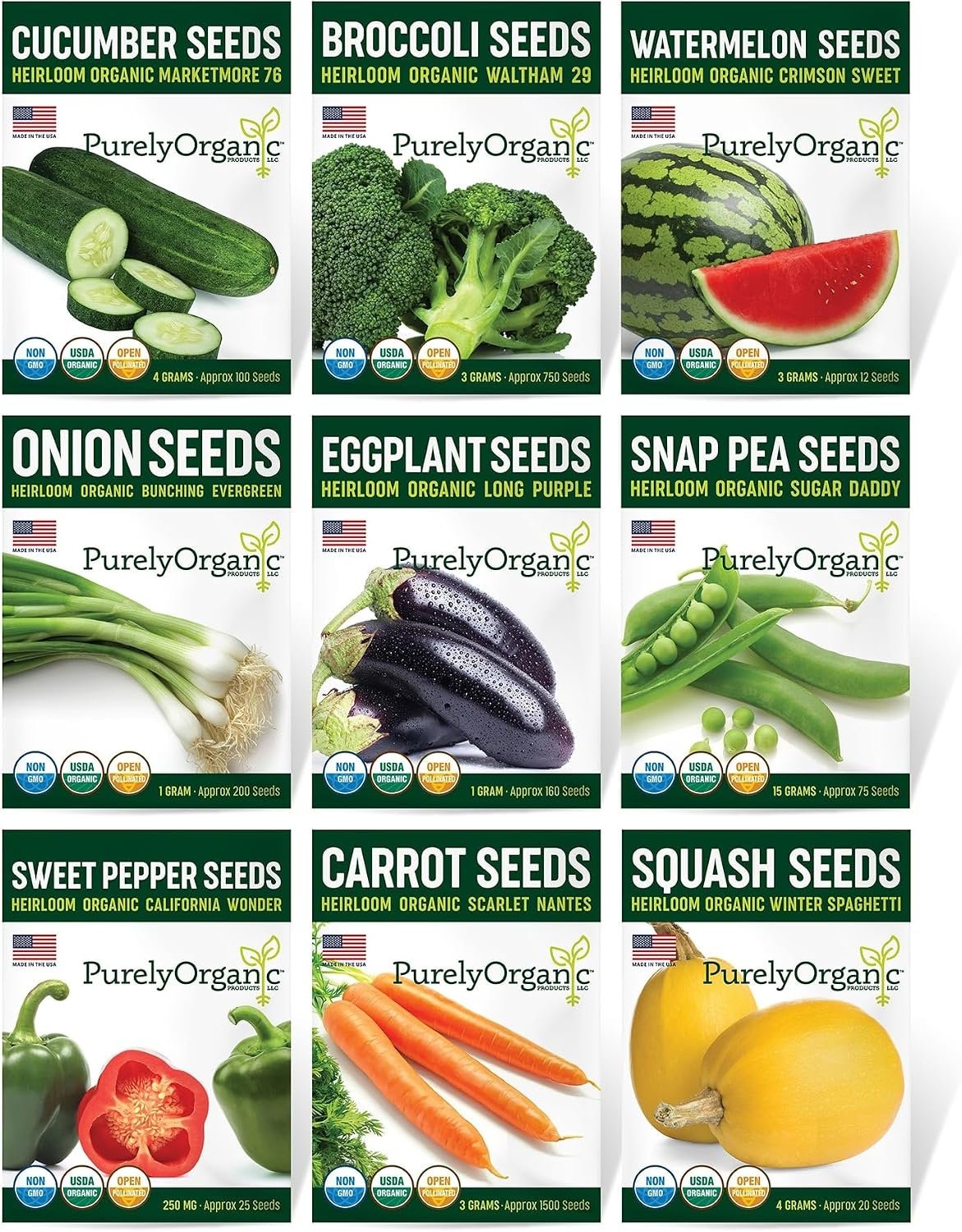 Purely Organic Vegetable Garden Starter Kit – Over 2500 Seeds – Certified Organic, Non-GMO, Open Pollinated, Heirloom, USA Origin