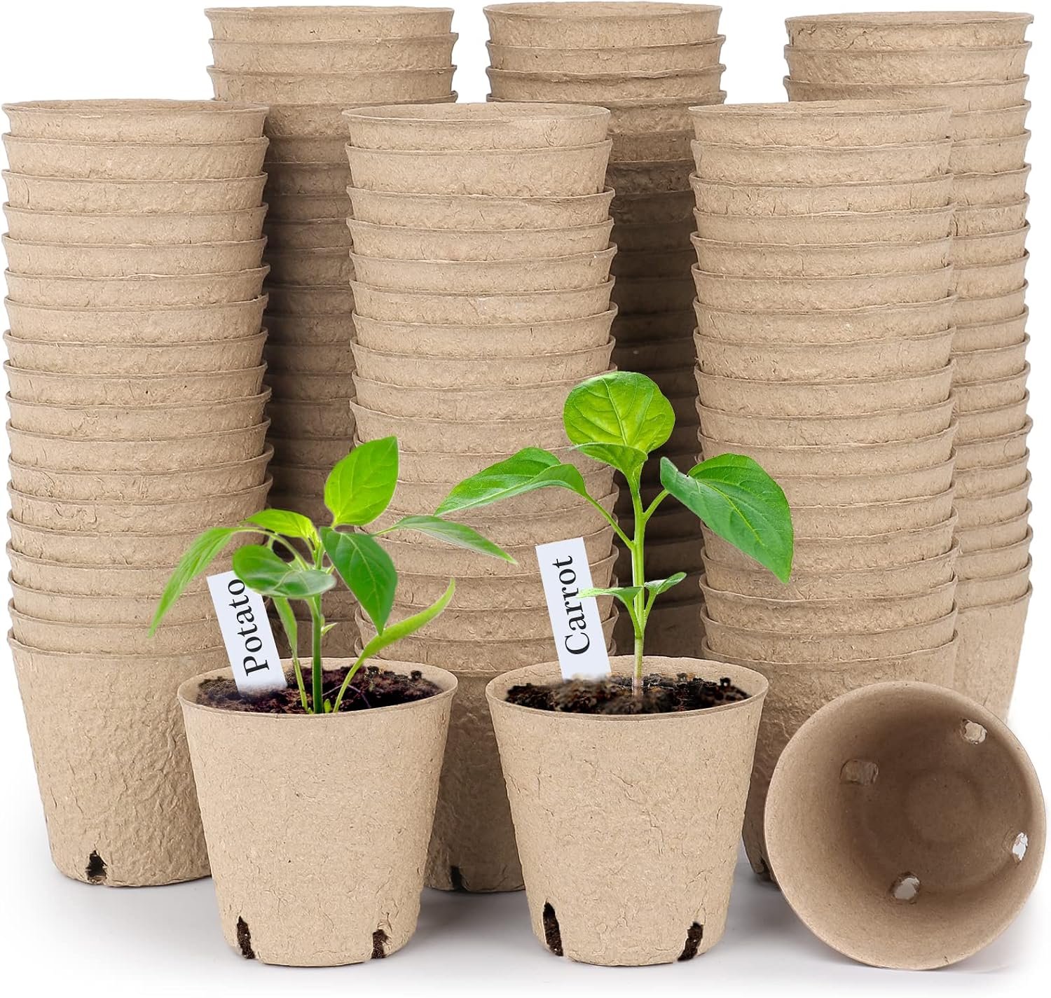 120 Pcs 3.15 Inch Peat Pots,Nursery Plant Pots,Seed Starting Pots | Seed Starting Pots with Drainage Holes, Round Nursery Plant Pots with Bonus 20 Plant Labels