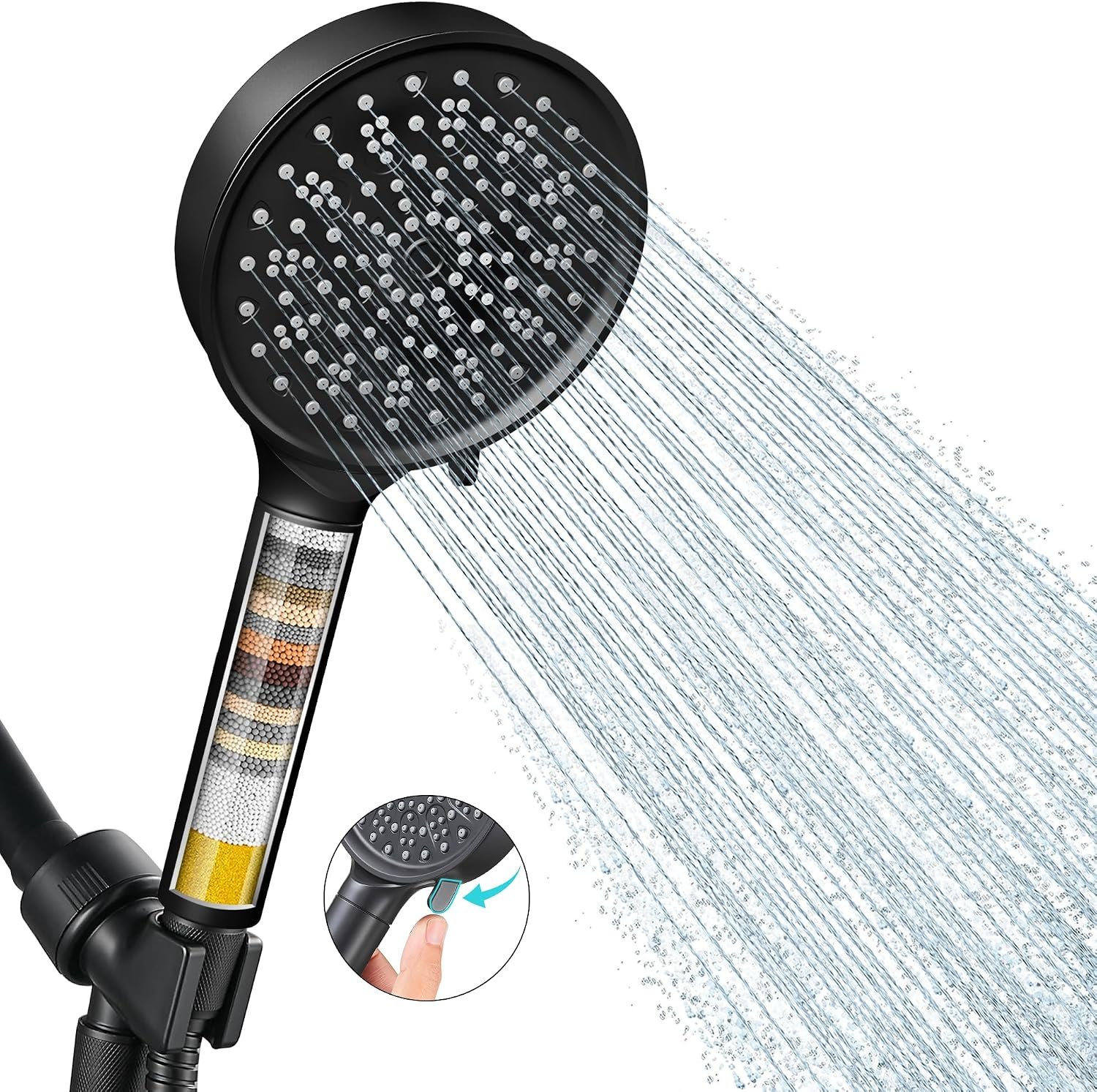 Cobbe Filtered Shower Head with Handheld, Water Softener for Hard Water | High Pressure 6 Spray Mode Showerhead with Filters – Remove Chlorine&Harmful Substances – Reduces Dry Itchy Skin, Matte Black
